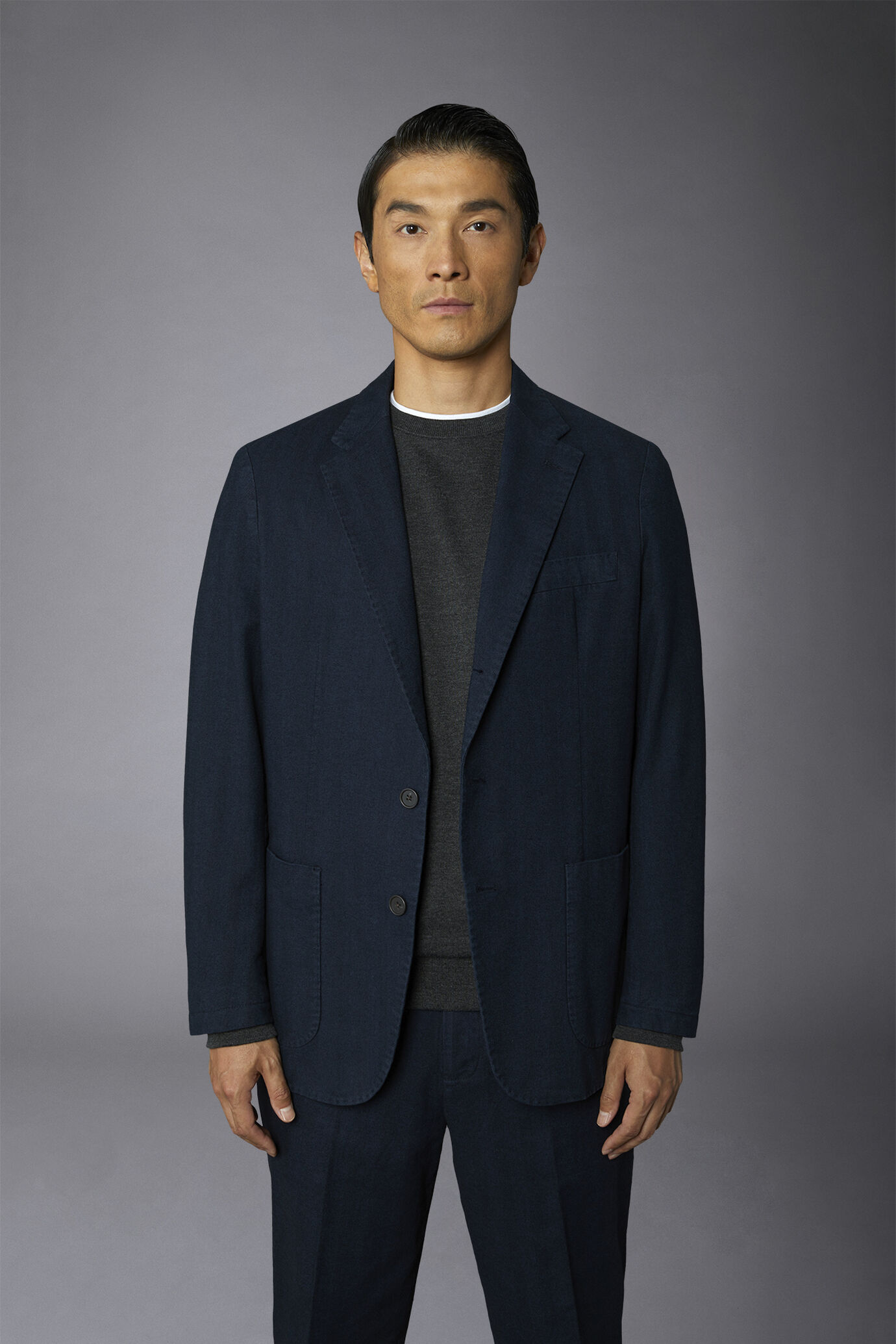 Veste à simple boutonnage en tissu lavé avec motifs à chevrons, coupe régulière image number 2