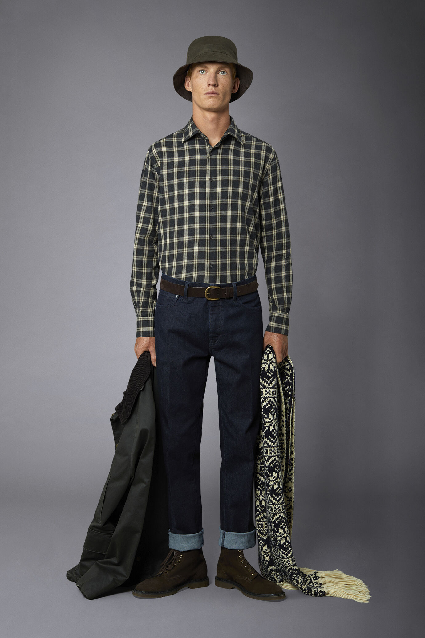 Camicia casual uomo collo francese comfort fit tessuto in flanella fantasia a quadri image number 0