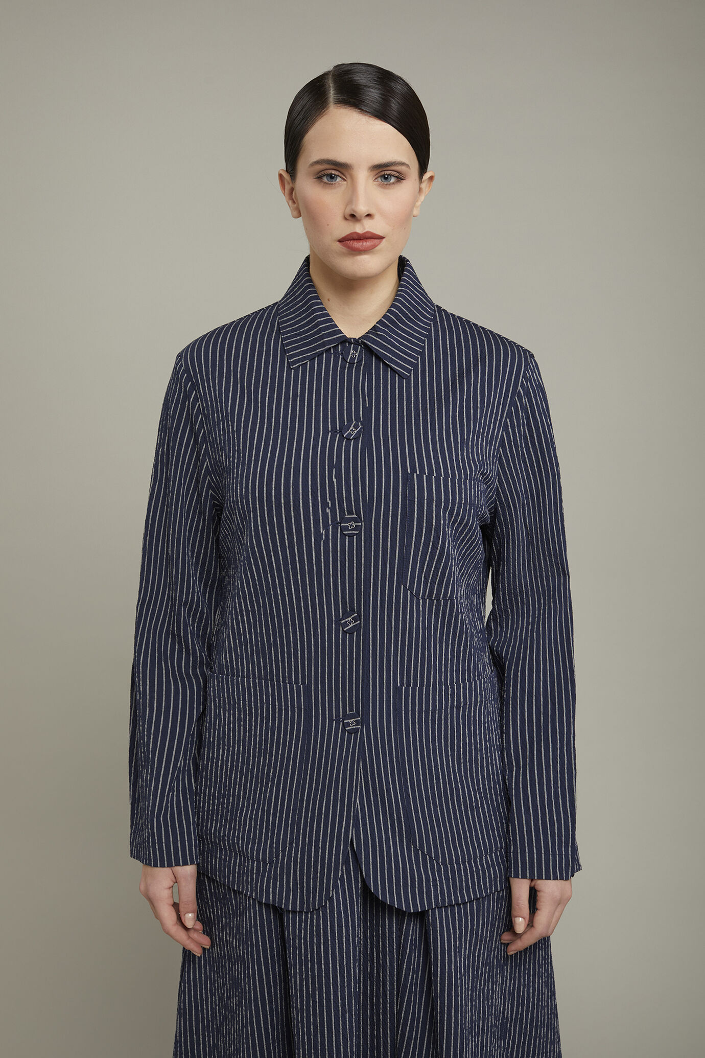Women’s pinstripe blazer in stretch cotton regular fit image number 2