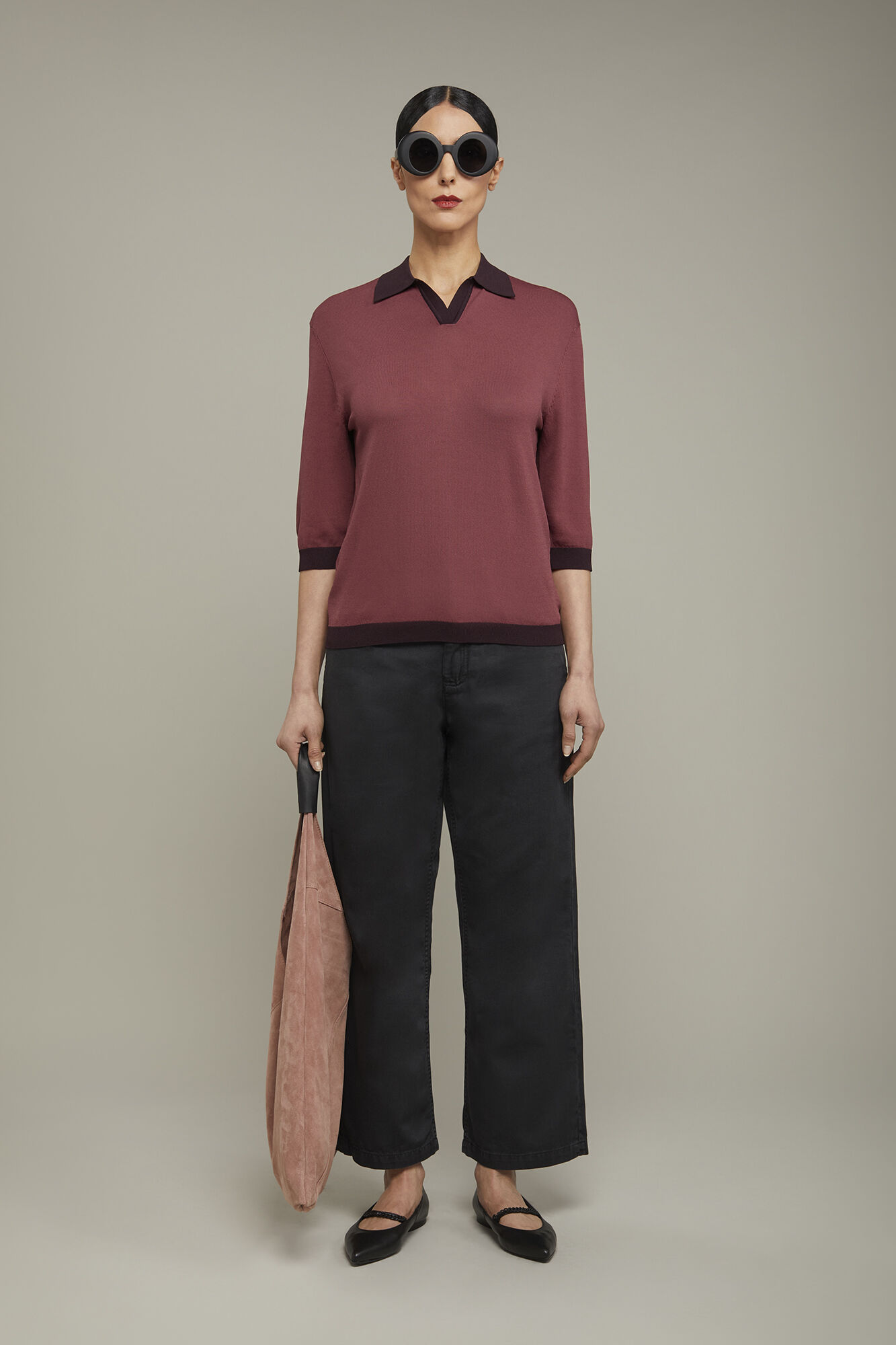 Polo donna in maglia con manica tre quarti regular fit