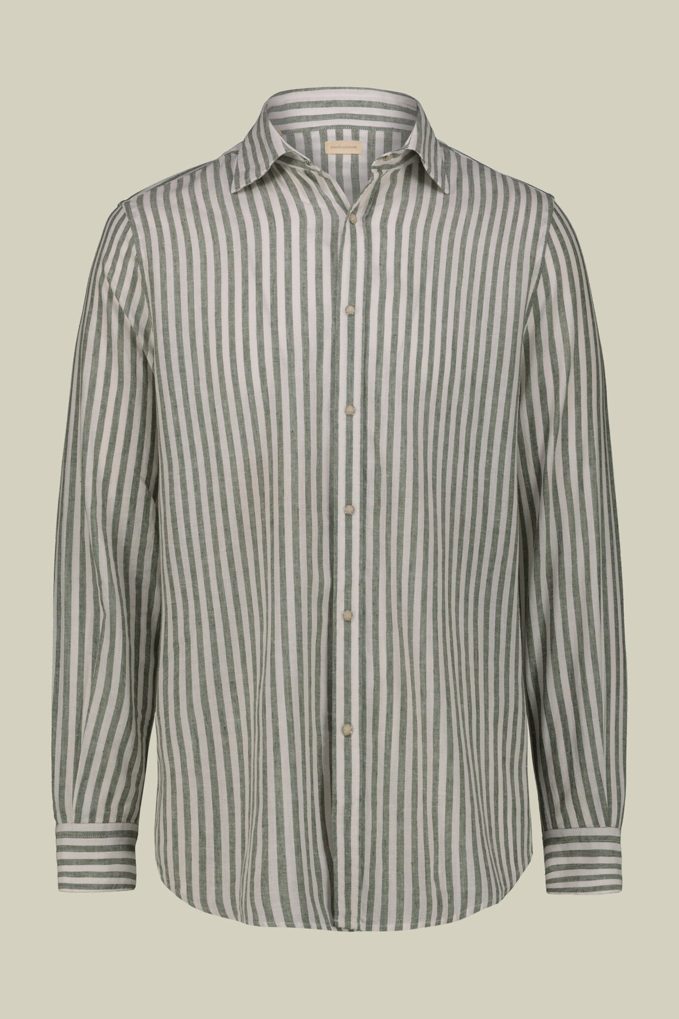 Chemise homme décontractée à col français en lin et coton lavé et rayé image number 4