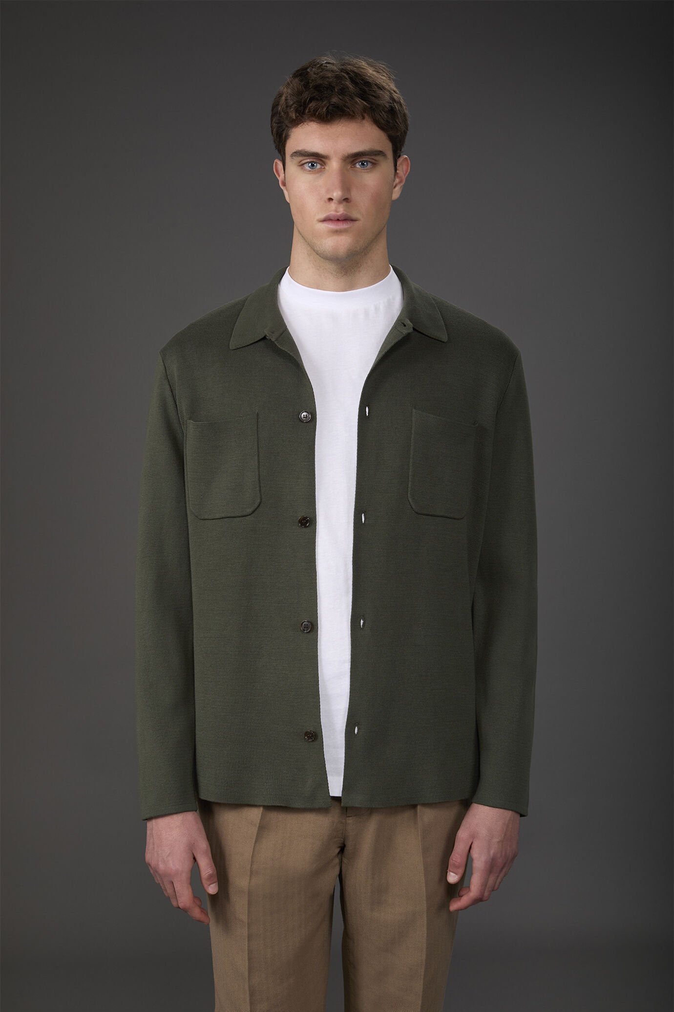 Cardigan uomo con tasche a toppa, punto milano 100% cotone a maglia image number 0