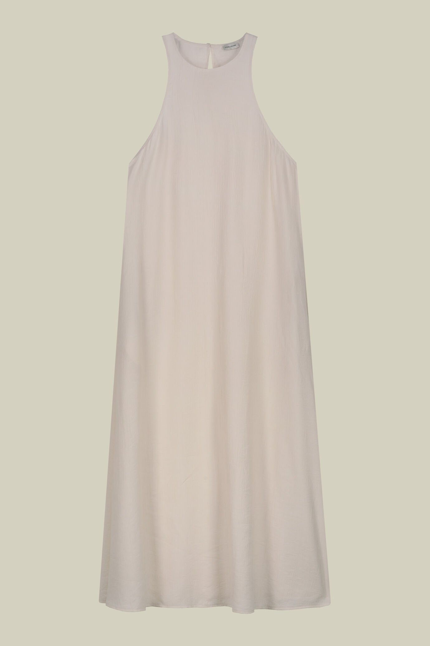 Langes Damenkleid aus leichtem Stoff mit tiefem Rundhalsausschnitt