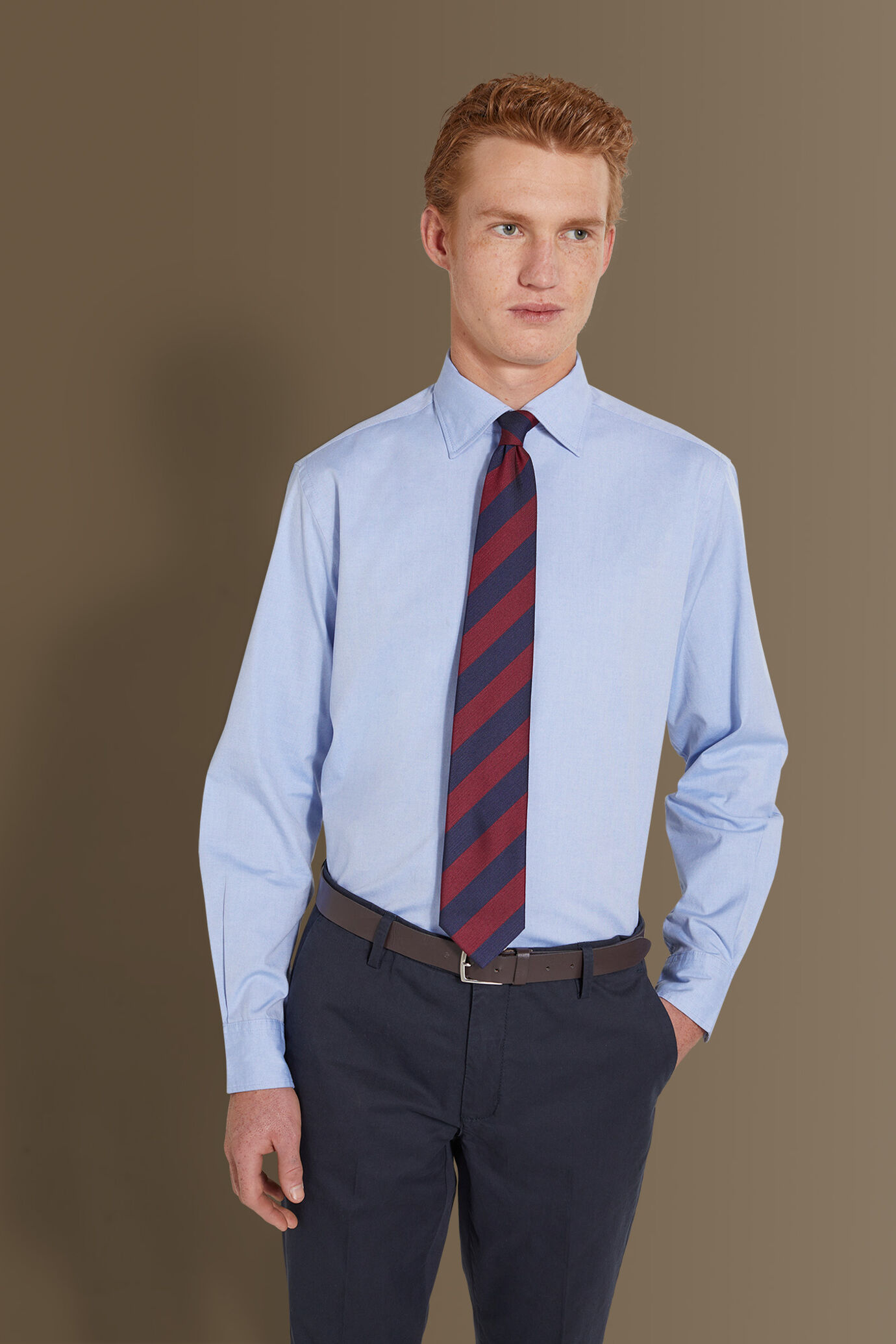 Classic washed shirt french collar pin point fabric