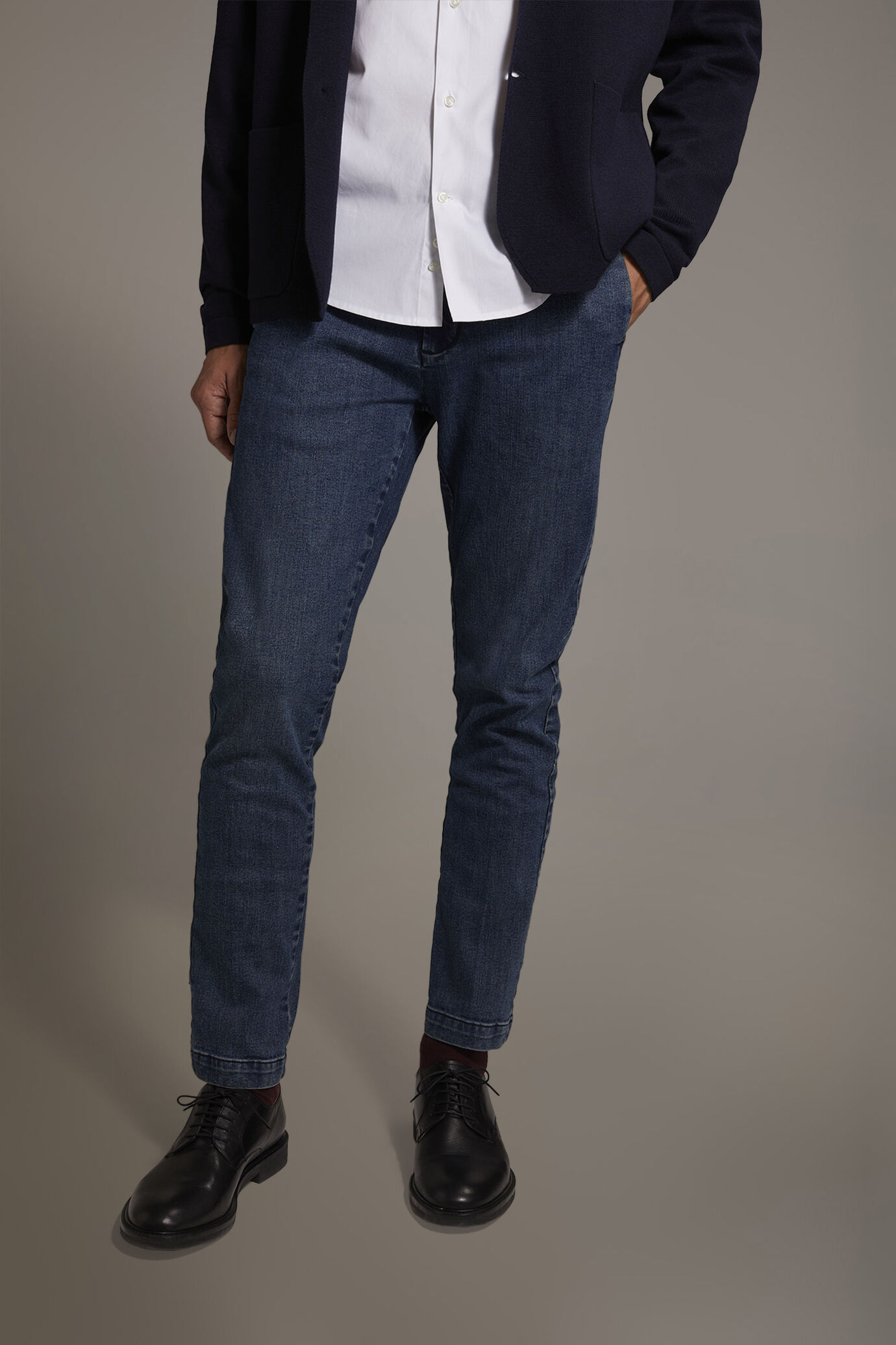 Regular fit denim chino trousers in denim fabric image number 2