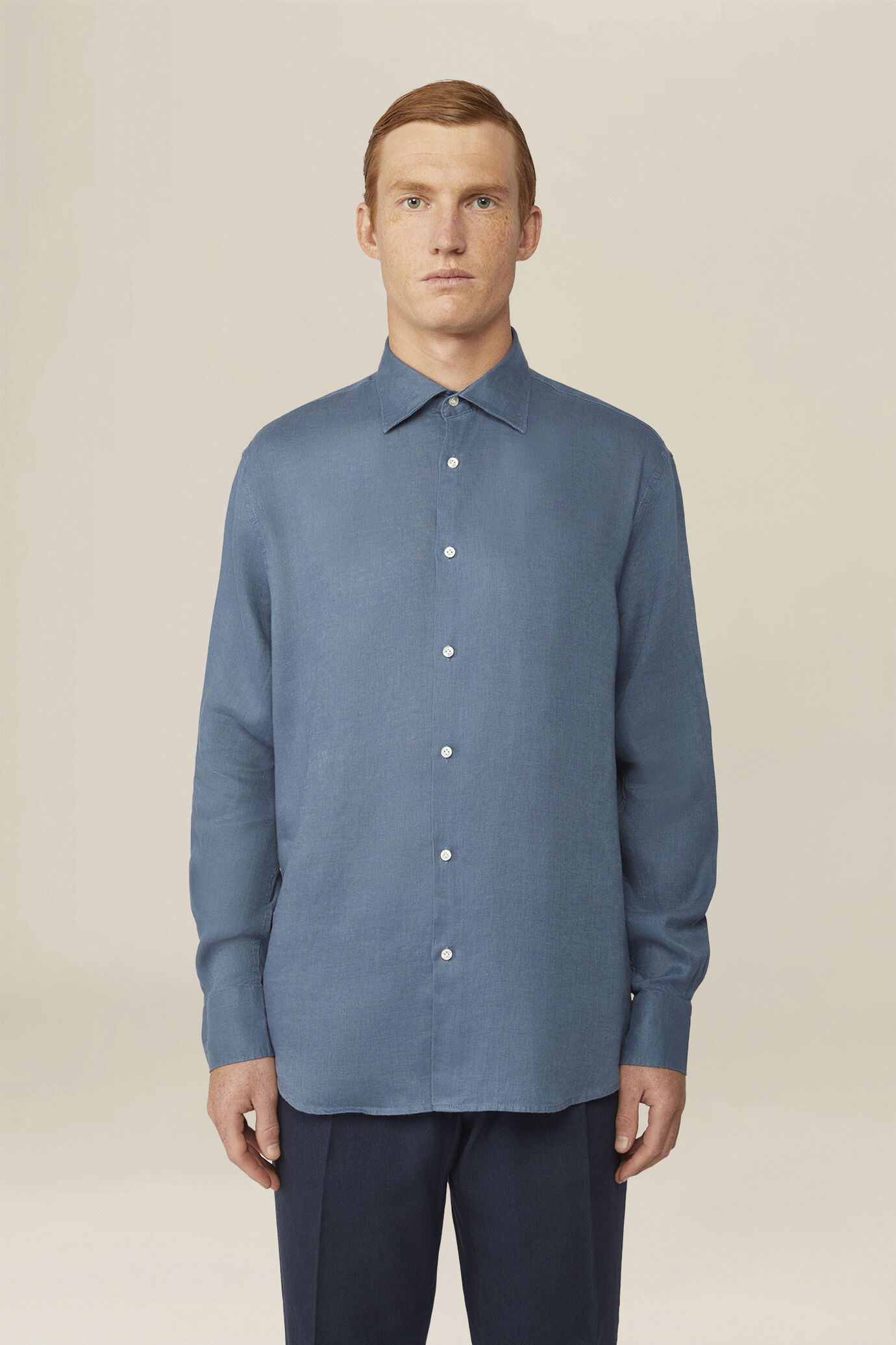 Chemise pour homme 100 % lin boutons blanc cass&eacute; image number 0