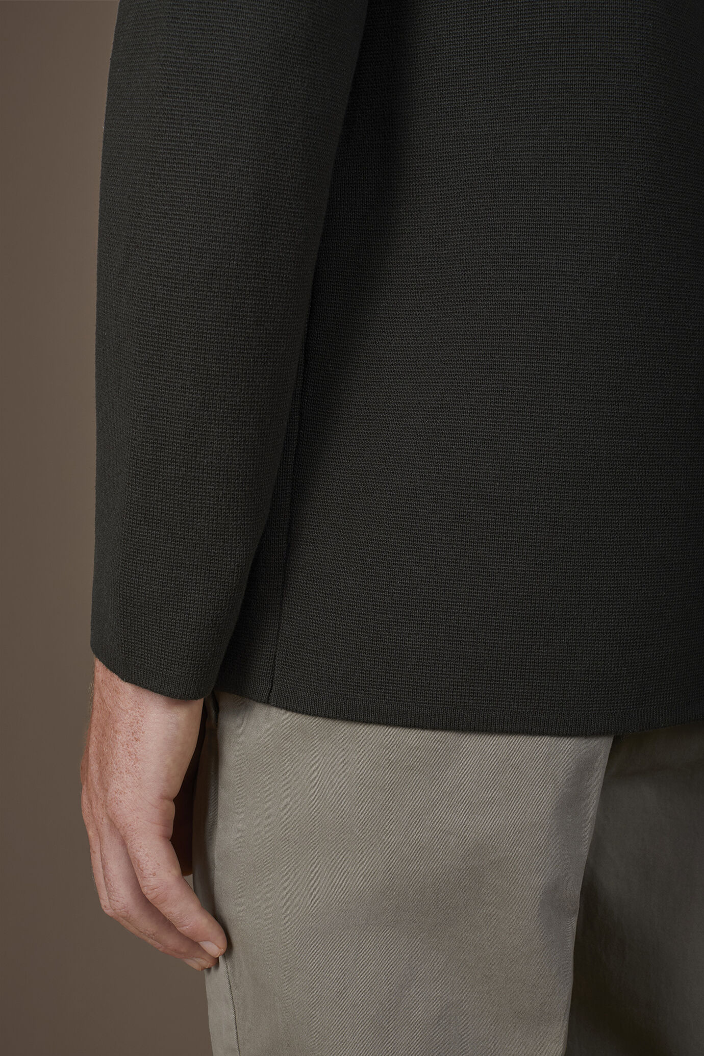 Giacca uomo in maglia punto milano con collo alla coreana in 100% cotone regular fit image number 3