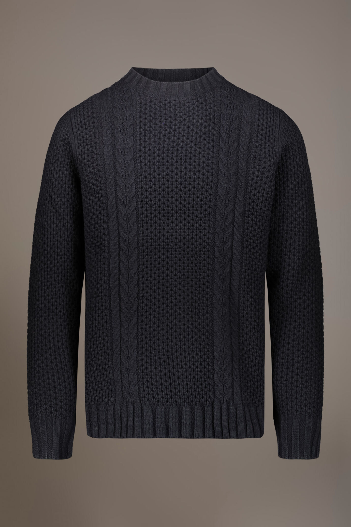 Wool blend round neck sweater with honeycomb heavy knitting image number 4