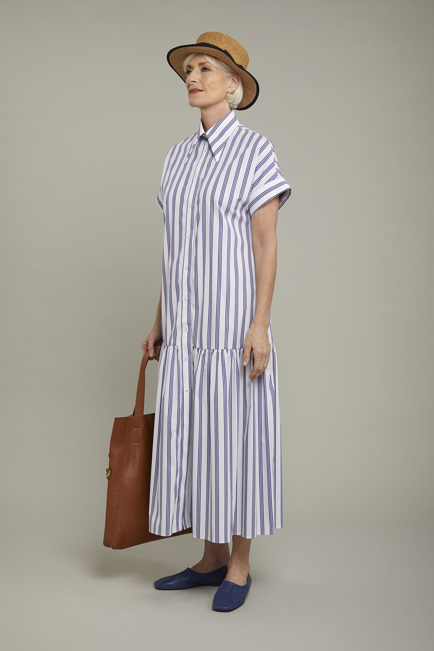 Robe femme en coton stretch &agrave; motif ray&eacute; coupe r&eacute;guli&egrave;re image number 1