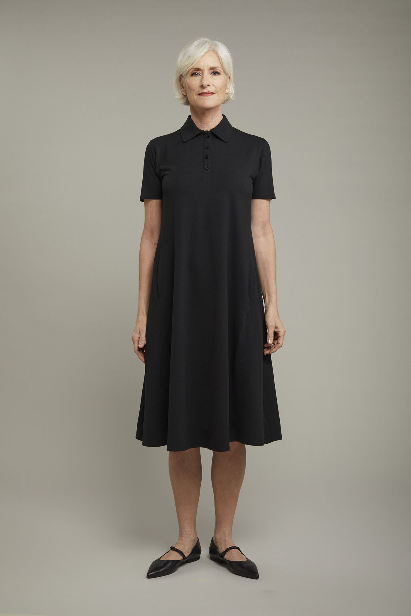 Abito midi donna collo a polo con manica corta in jersey di cotone stretch regular fit image number 2