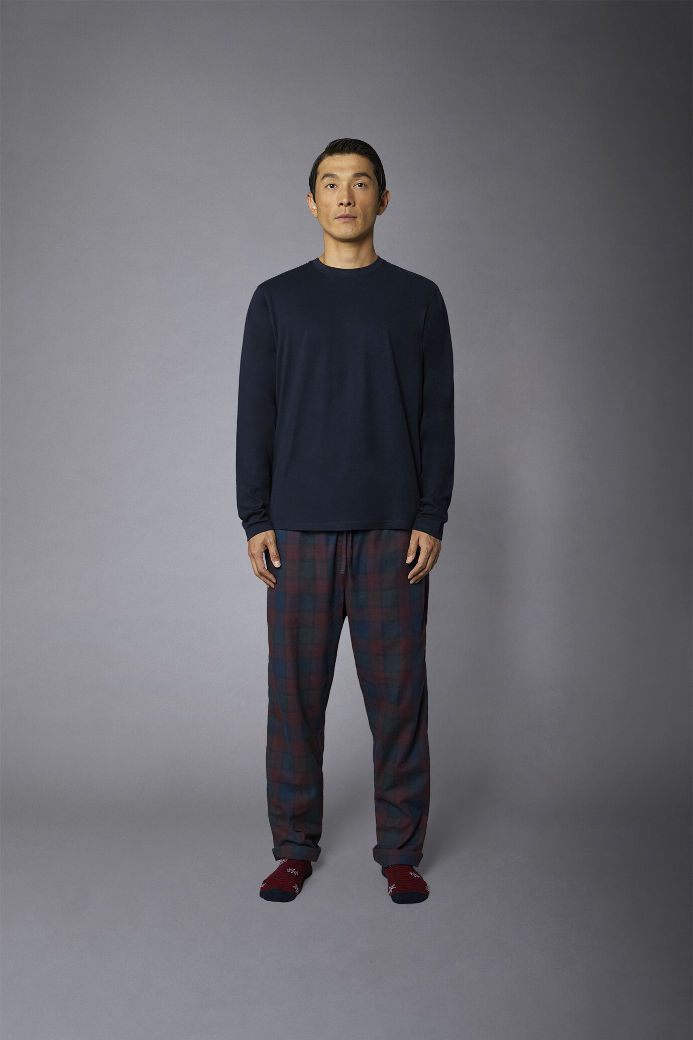 Men's tartan patterned pajamas in pure cotton image number 2