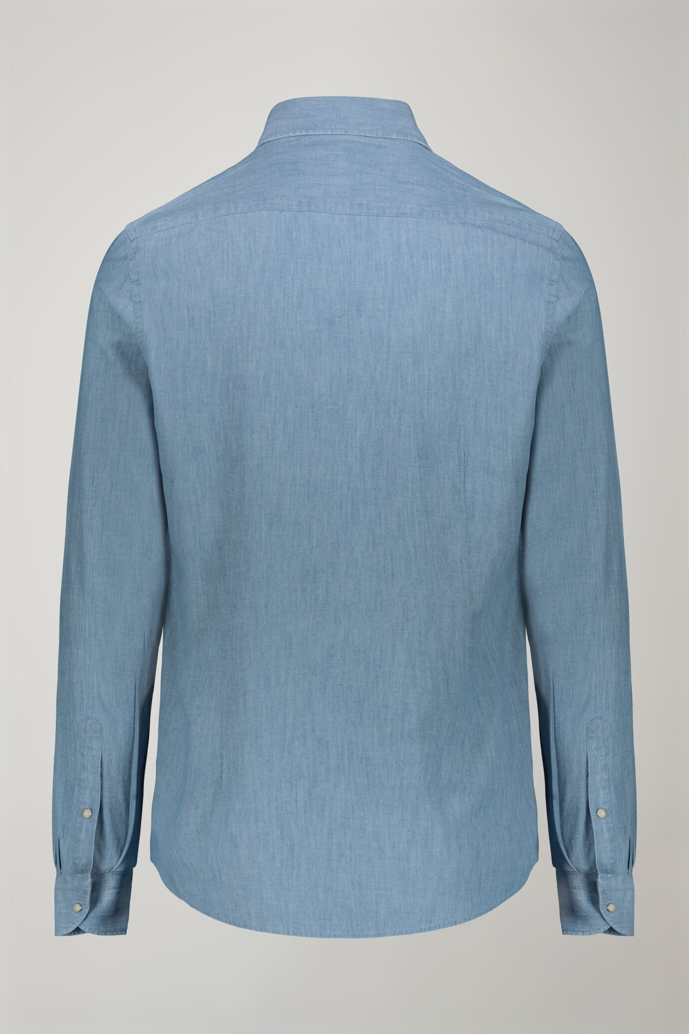 Camicia casual uomo collo classico 100% cotone tessuto chambray denim chiaro comfort fit image number 6