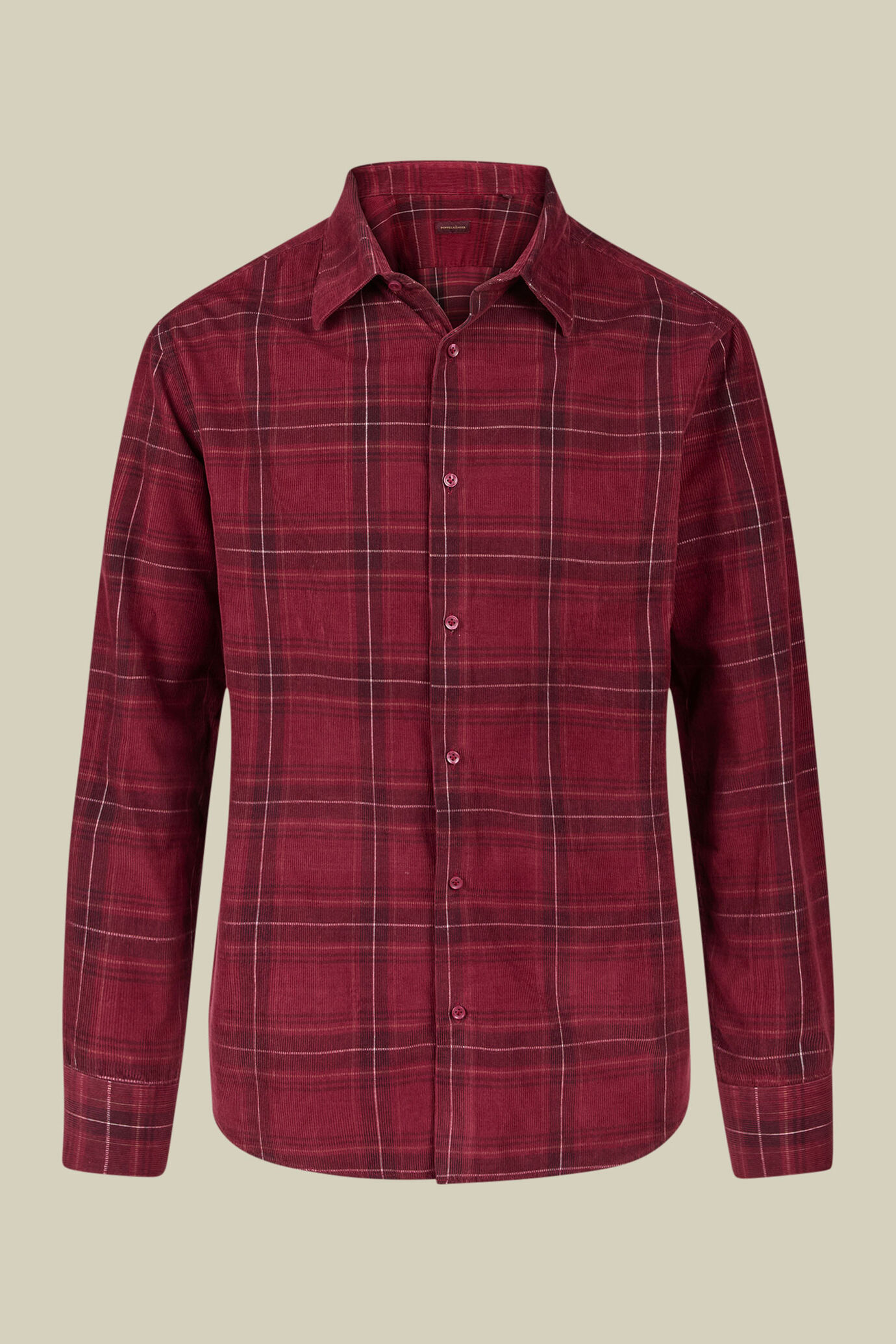 Men's comfort fit casual shirt with a classic collar in 100% cotton 21-wale corduroy, finished with a checked print image number 4