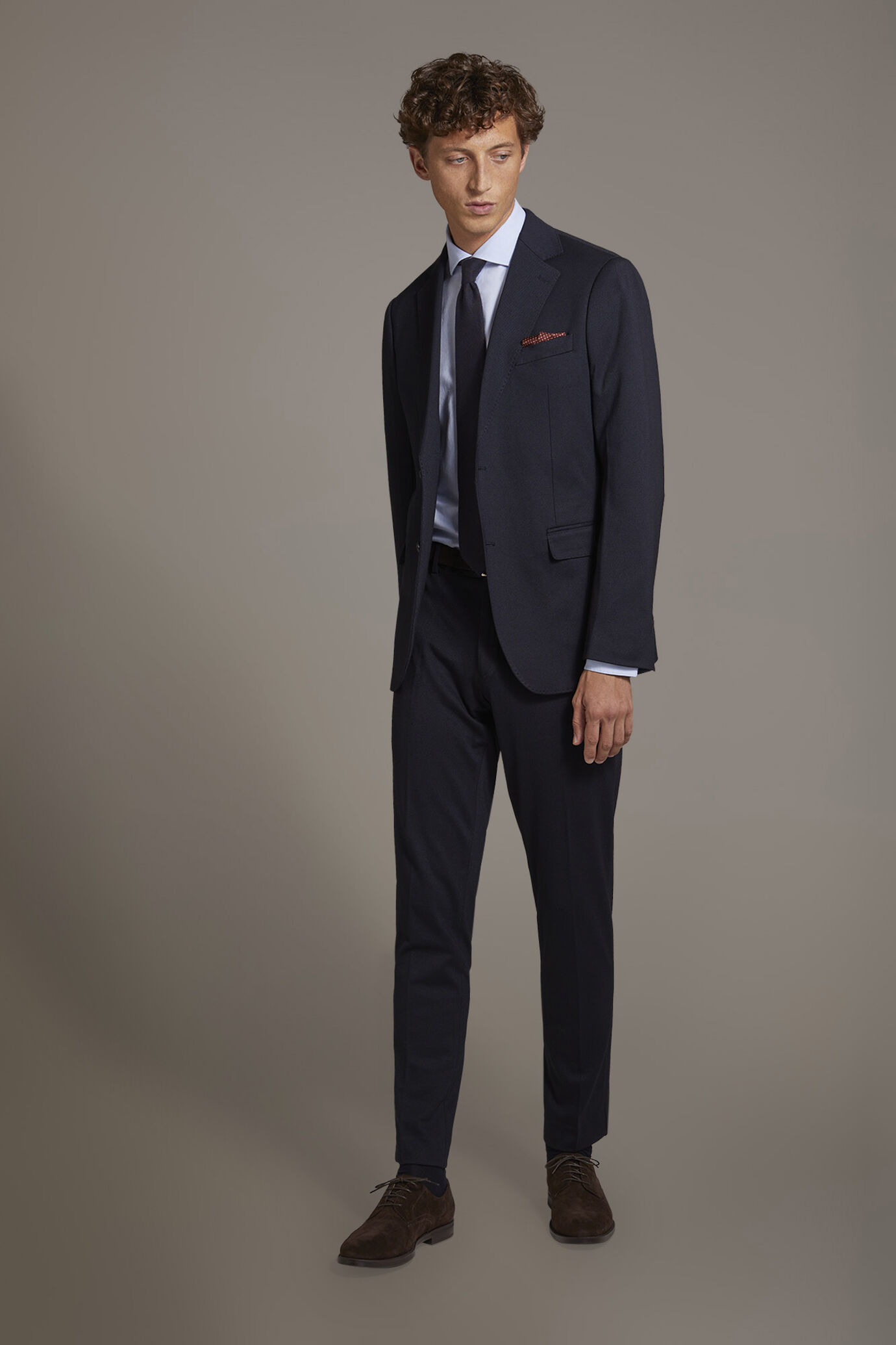 Regular fit single-breasted suit in birdseye jersey fabric image number 1