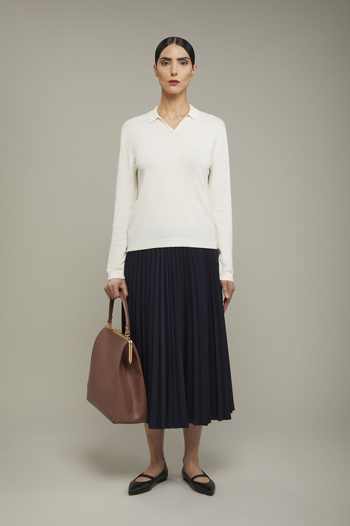 Langärmeliges Damen-Poloshirt aus Strick image number 0