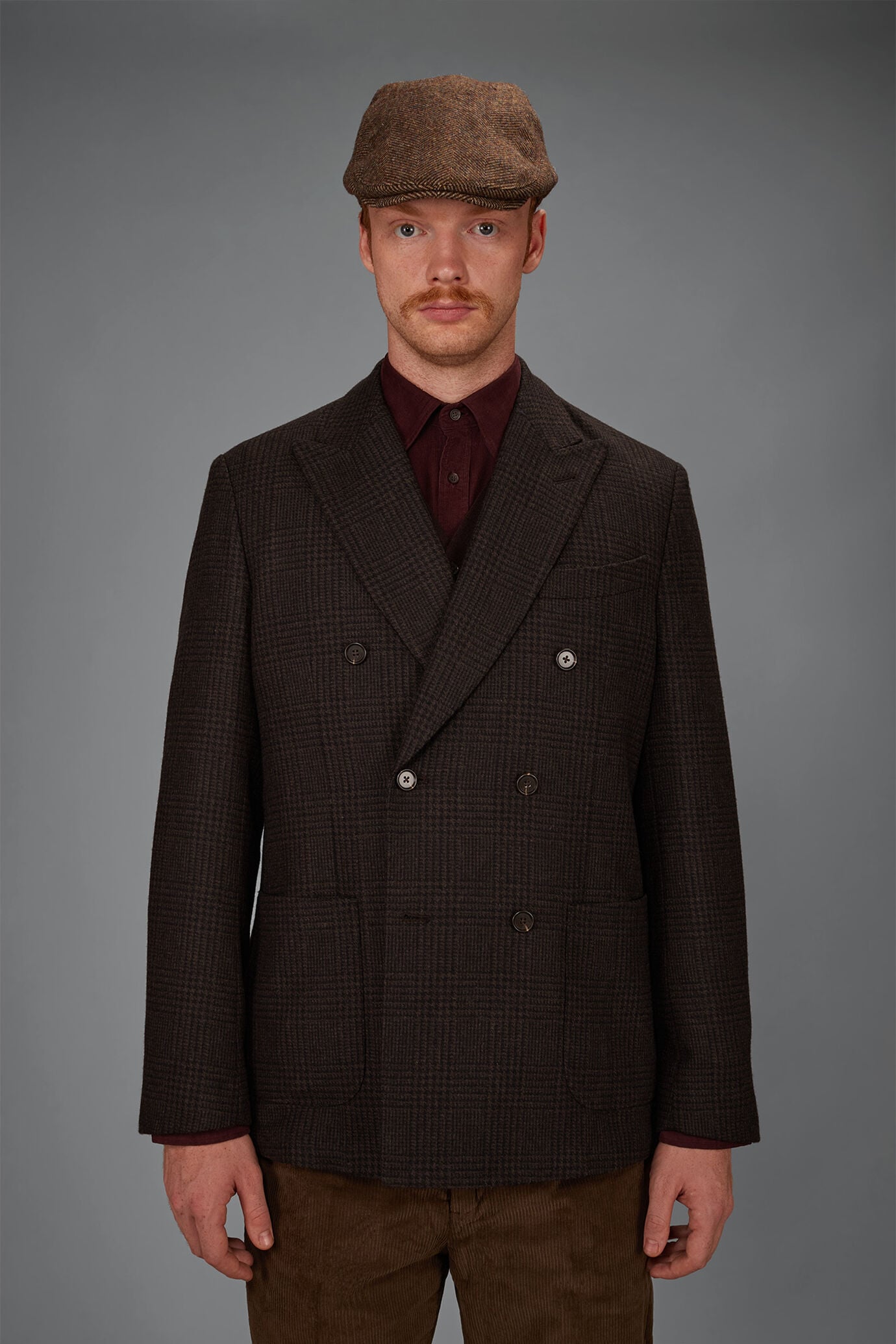 Halbgef&uuml;tterte Zweireihige Herren-Jacke aus Wollmischung mit Glencheck-Muster image number 1