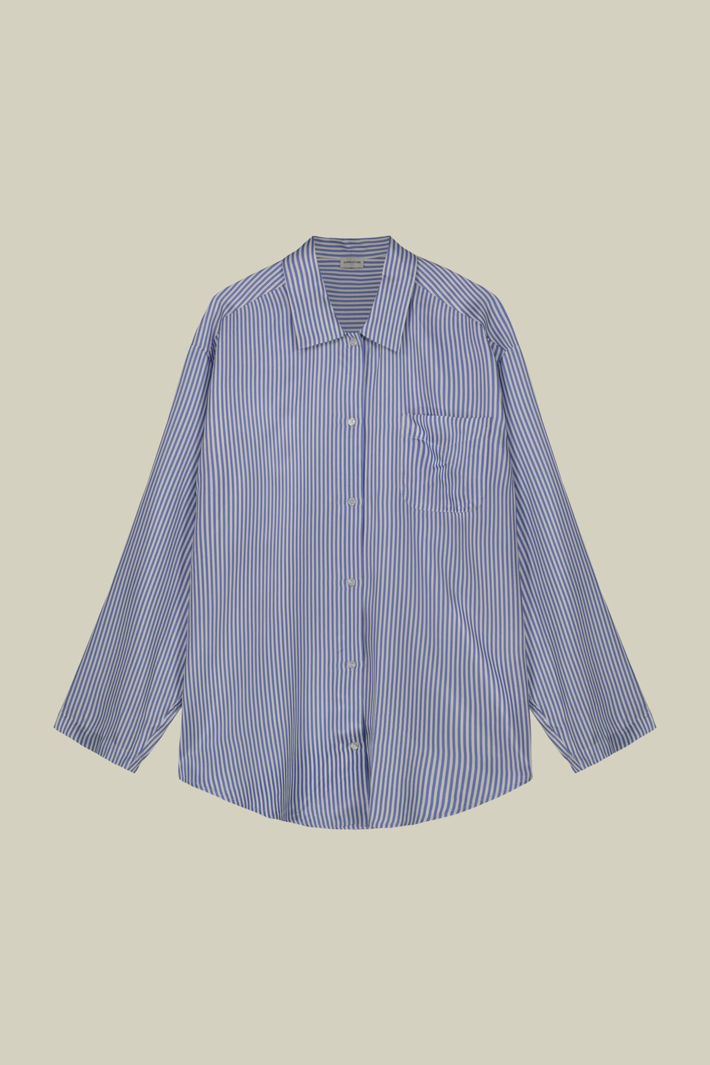 Camicia donna pigiama oversized in tessuto stampato a righe image number 4