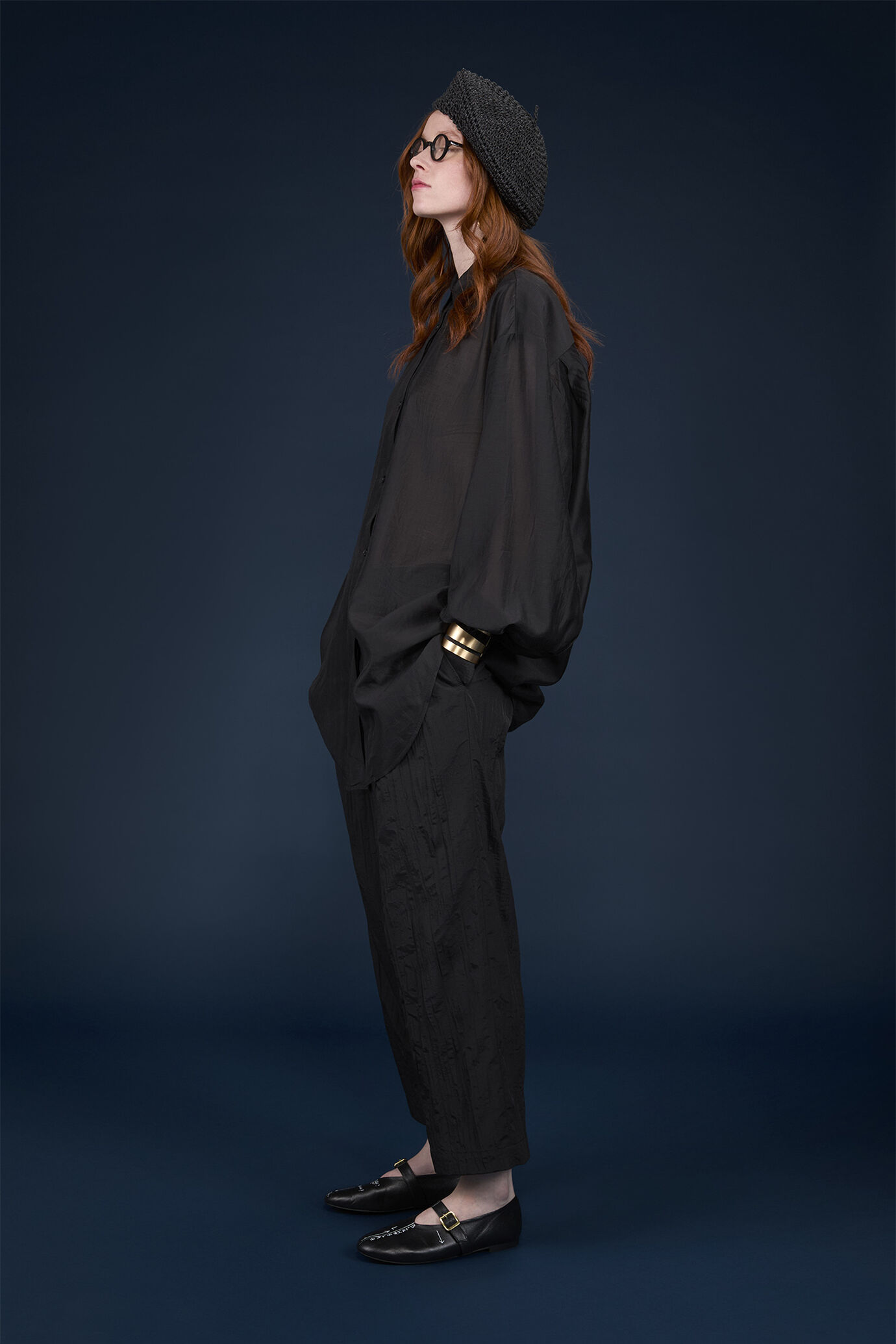 Women's oversized shirt with single-colour in transparent fabric image number 1