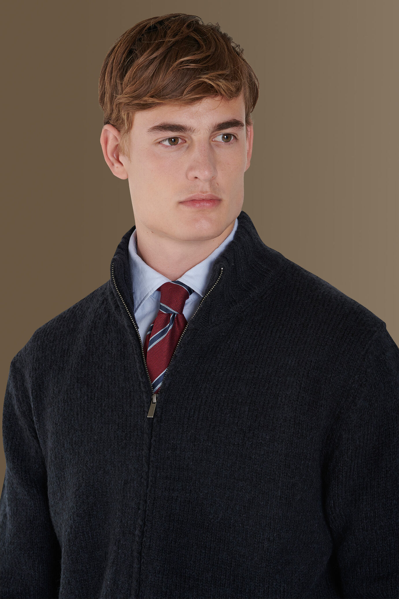 Cardigan with high collar english rib image number 1