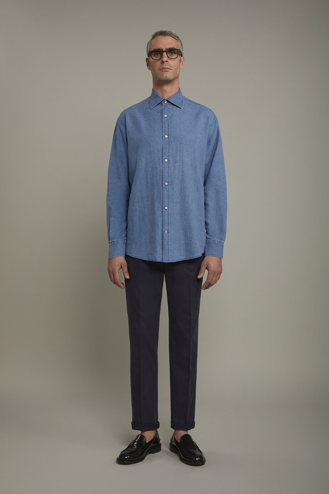 Pantalone uomo classico tessuto in cotone bacchettato tinto in capo regular fit image number 2