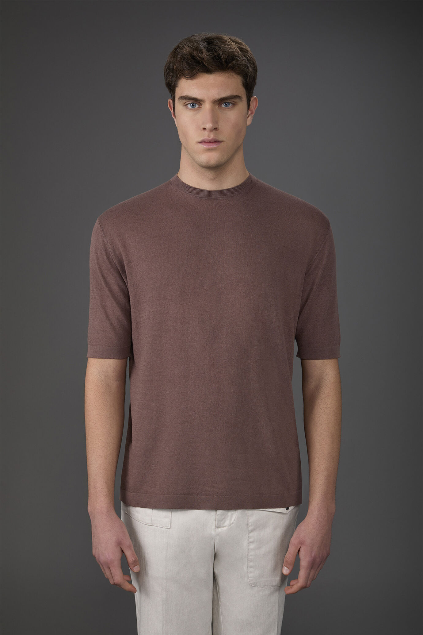 T-shirt uomo in maglia maniche corte 100% cotone crepe image number 1