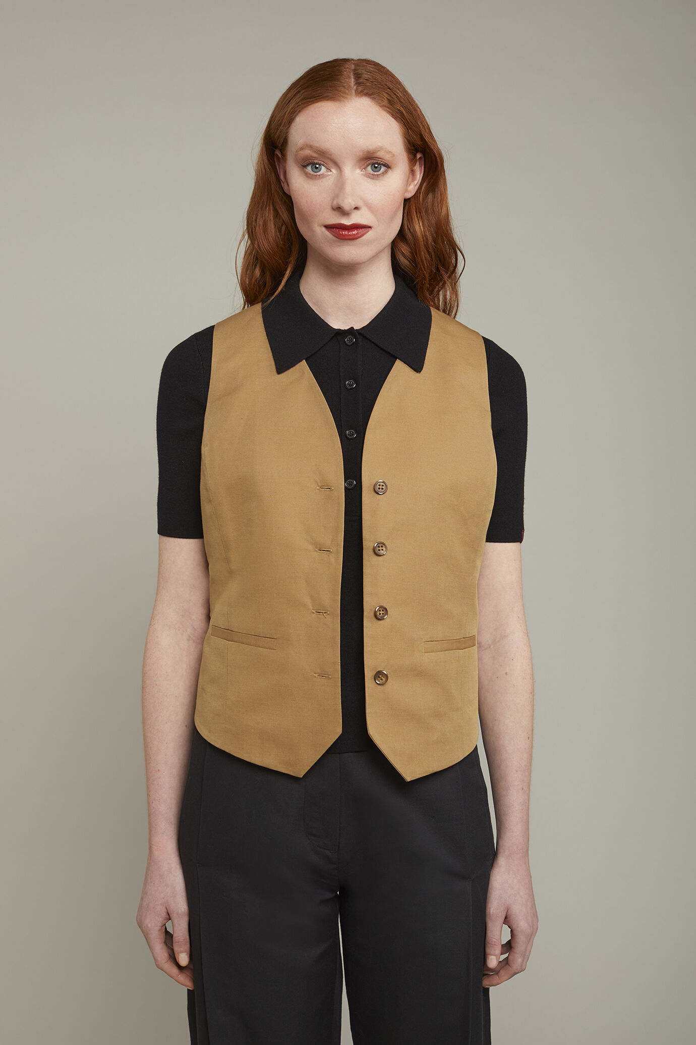 Gilet donna misto lino e cotone regular fit image number 2