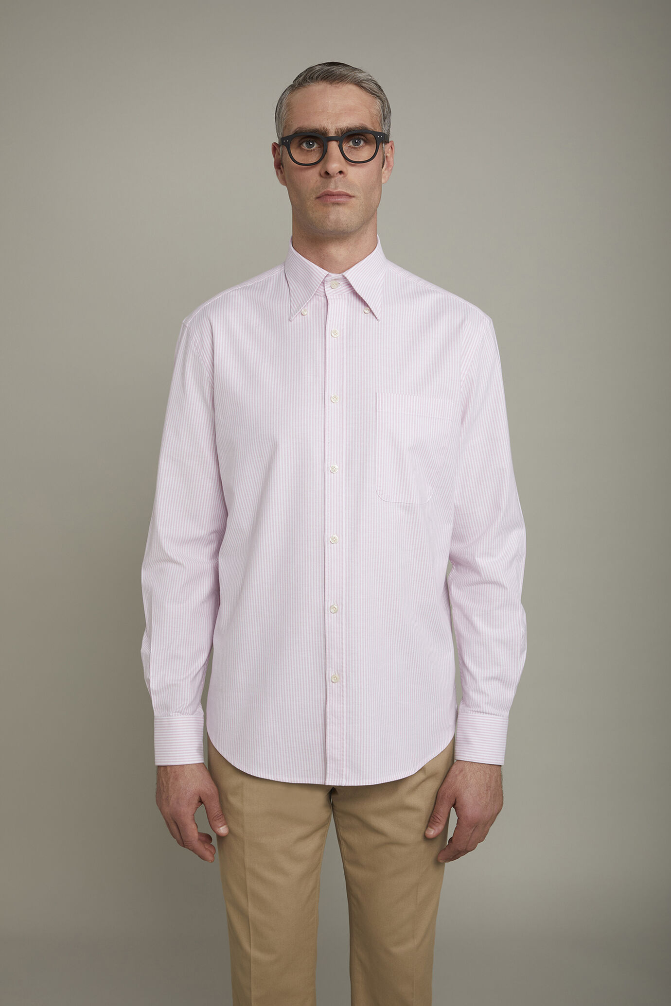 Men’s classic shirt button down collar ultra light striped Oxford fabric comfort fit
