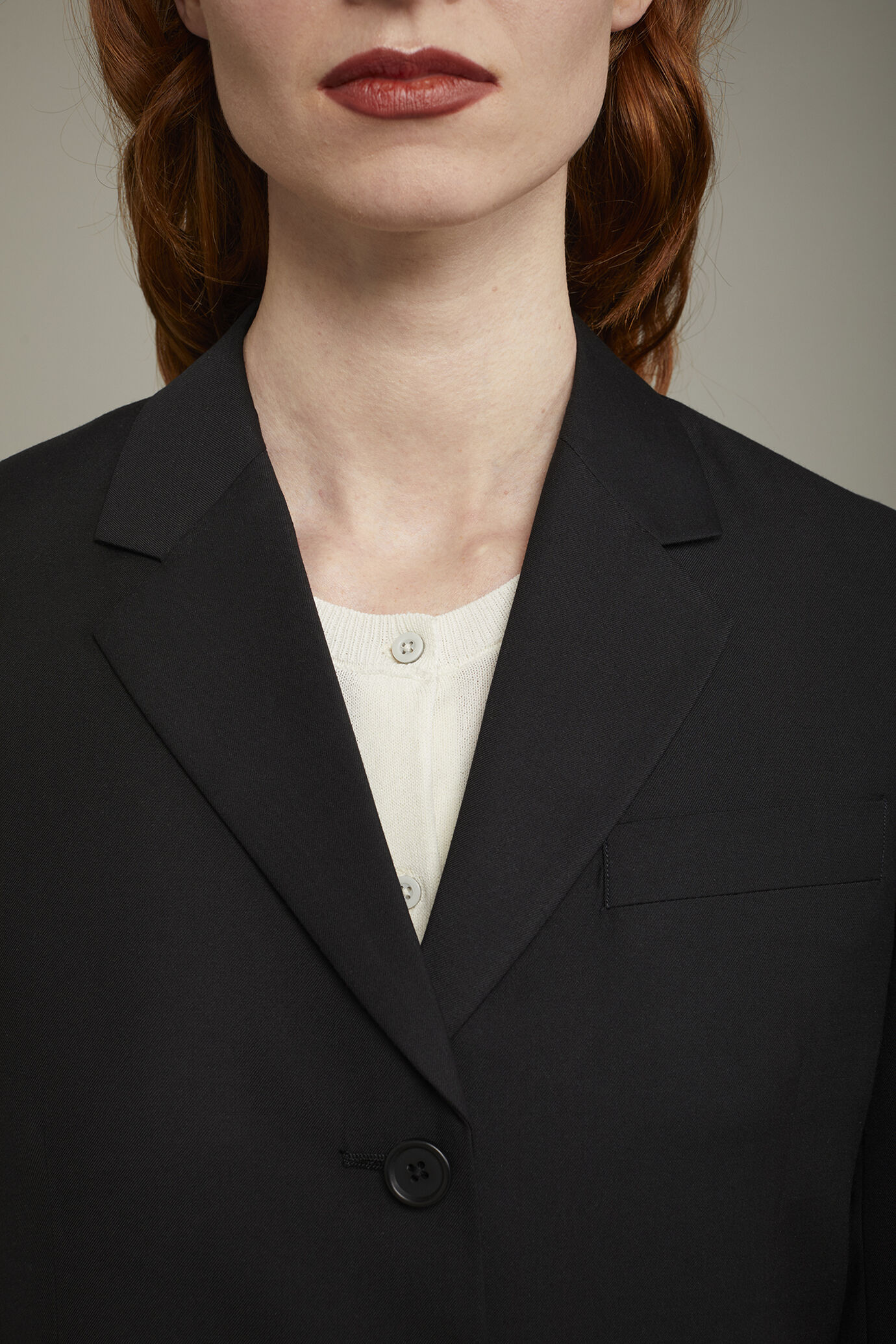 Giacca da donna con risvolto plissettato patchwork casual a maniche lunghe con bottoni, Nero e bianco, S