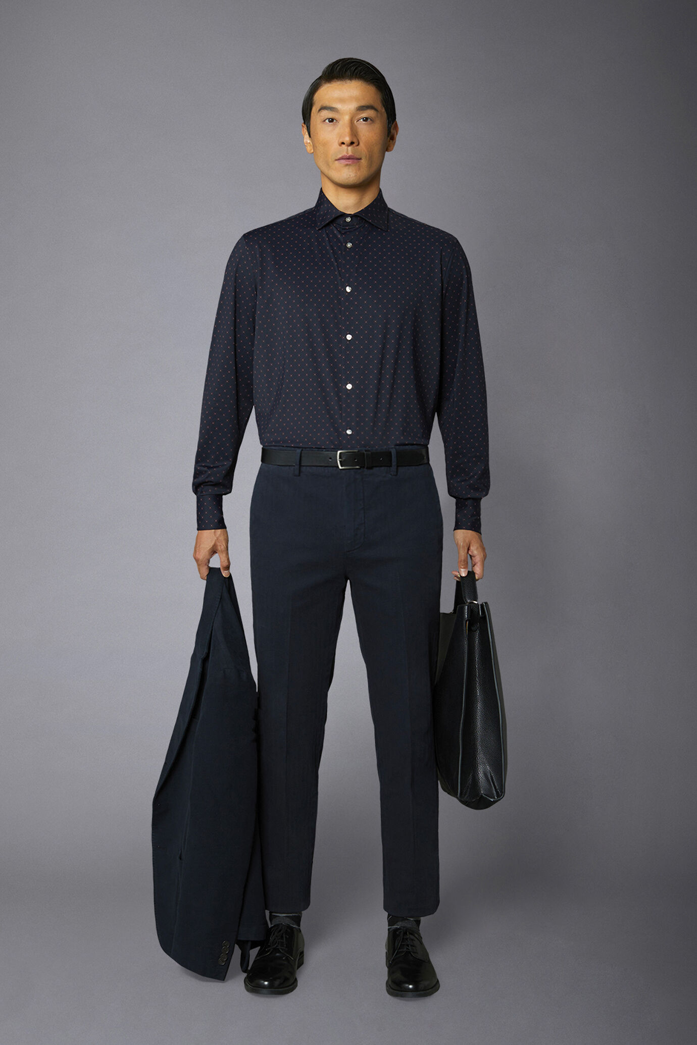 Classic genderless technical comfort fit shirt patterned fabric