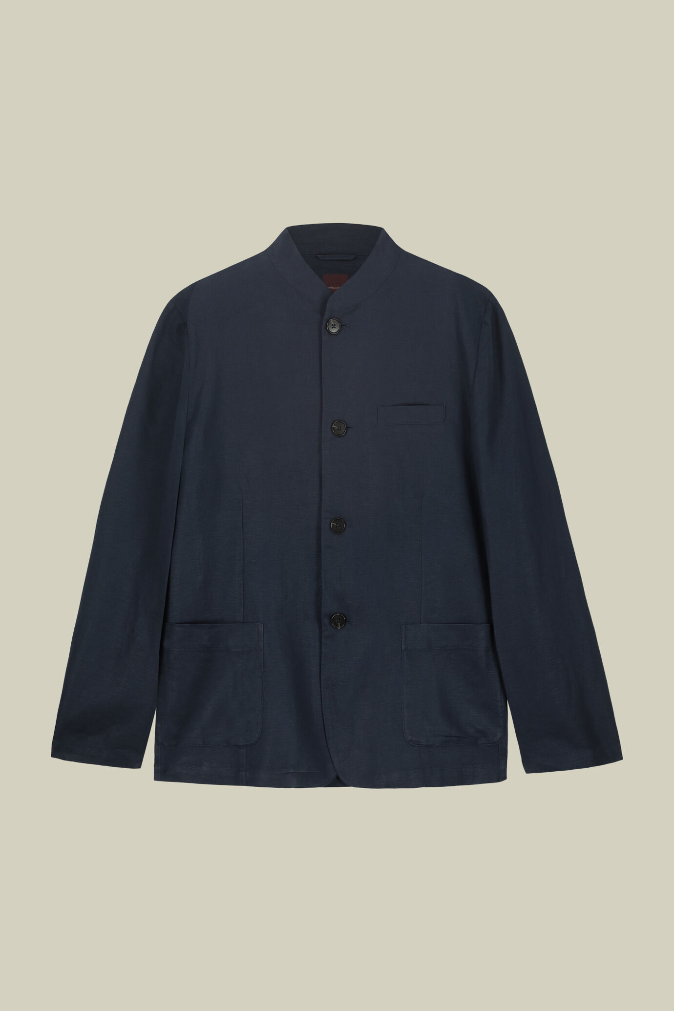 Veste homme à simple boutonnage non doublée, col Mao lin et coton mélangés