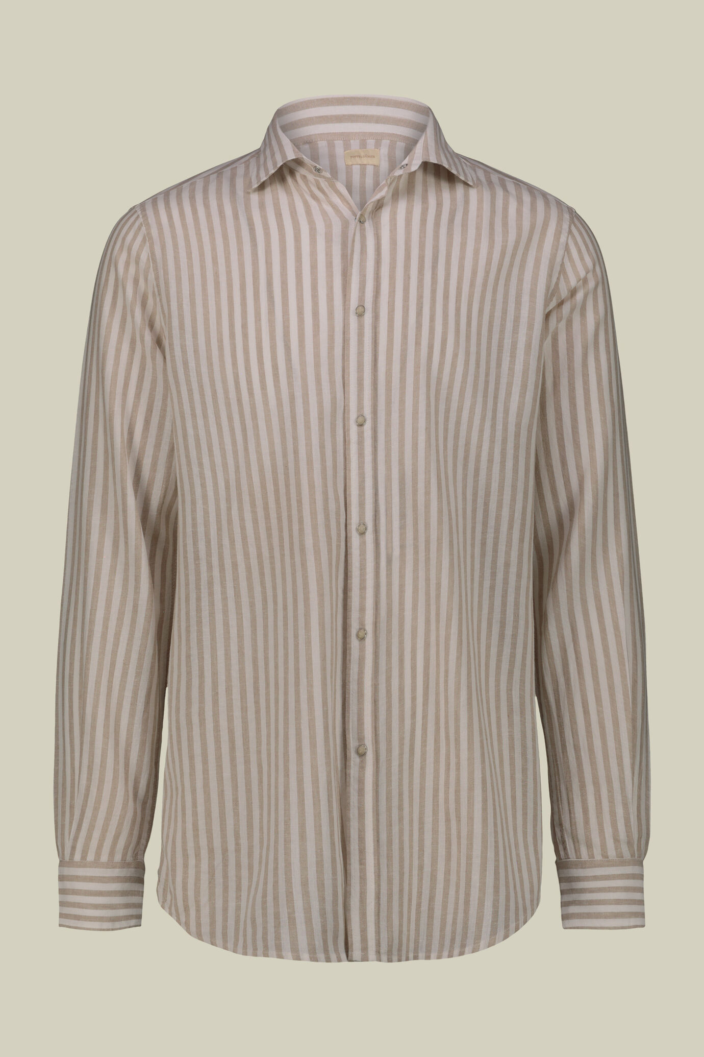 Chemise homme d&eacute;contract&eacute;e &agrave; col fran&ccedil;ais en lin et coton lav&eacute; et ray&eacute; image number 4