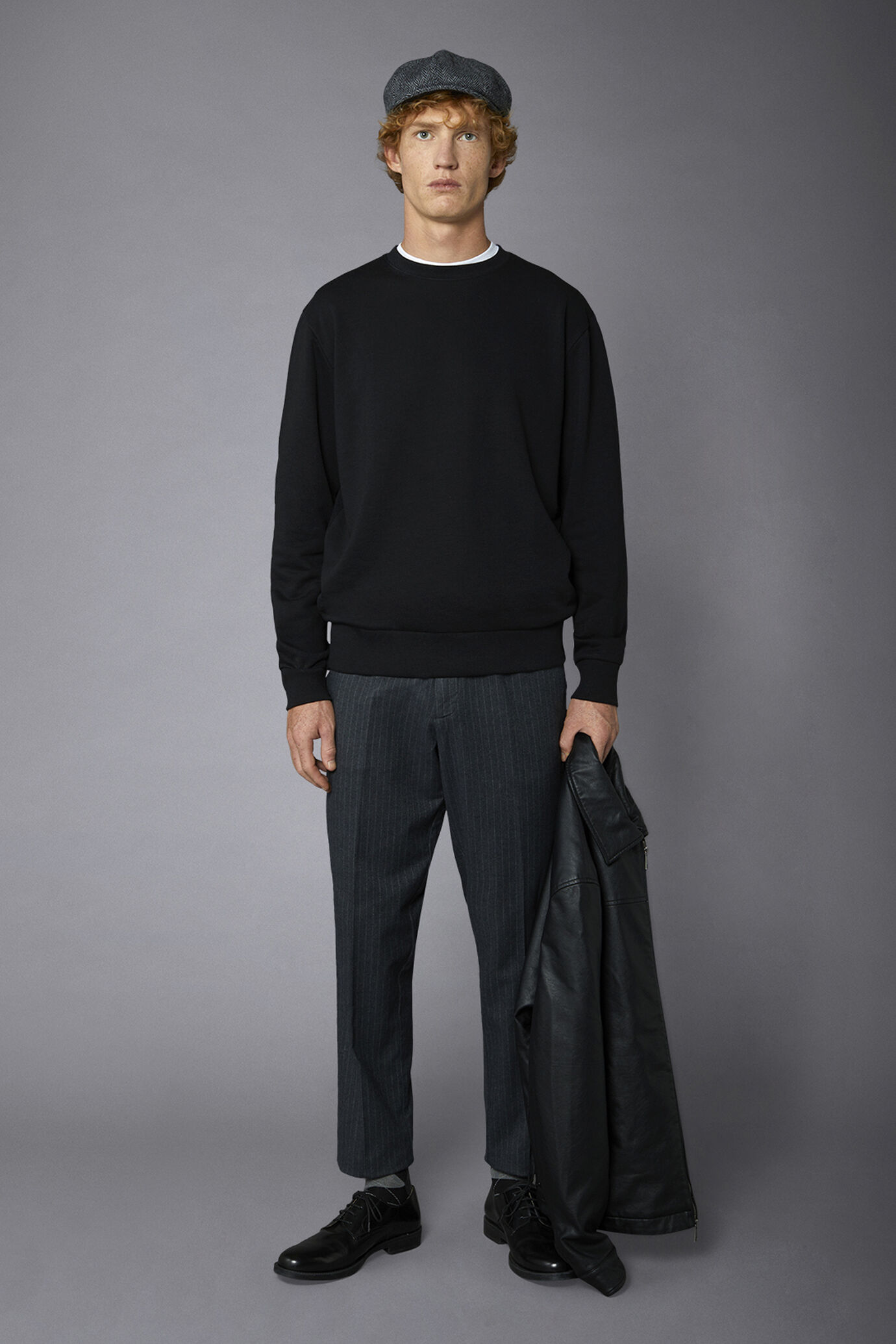 Pantalone chino uomo tessuto in cotone mano lana gessato comfort fit