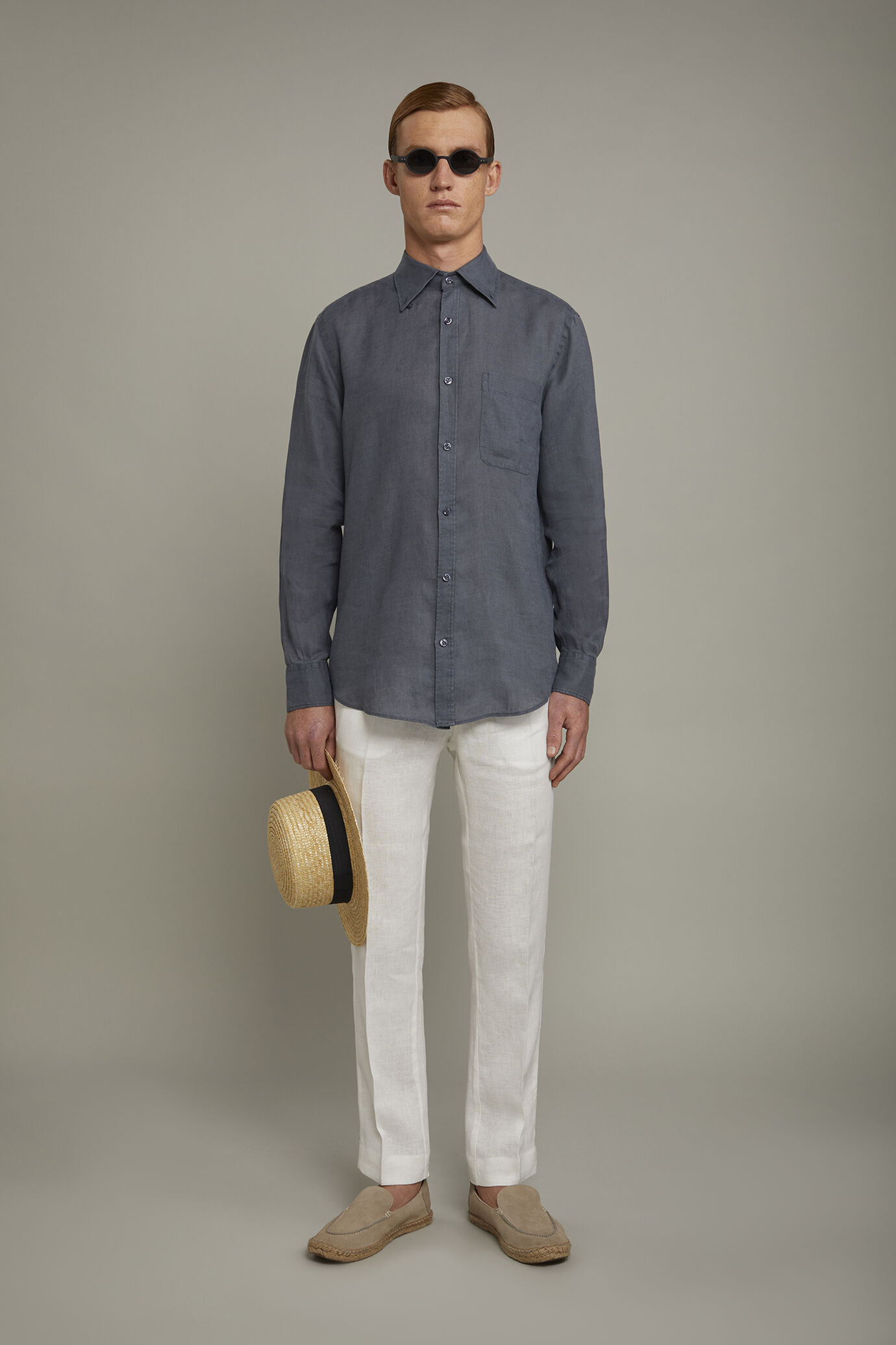 Pantalone chino 100% lino regular fit image number 0
