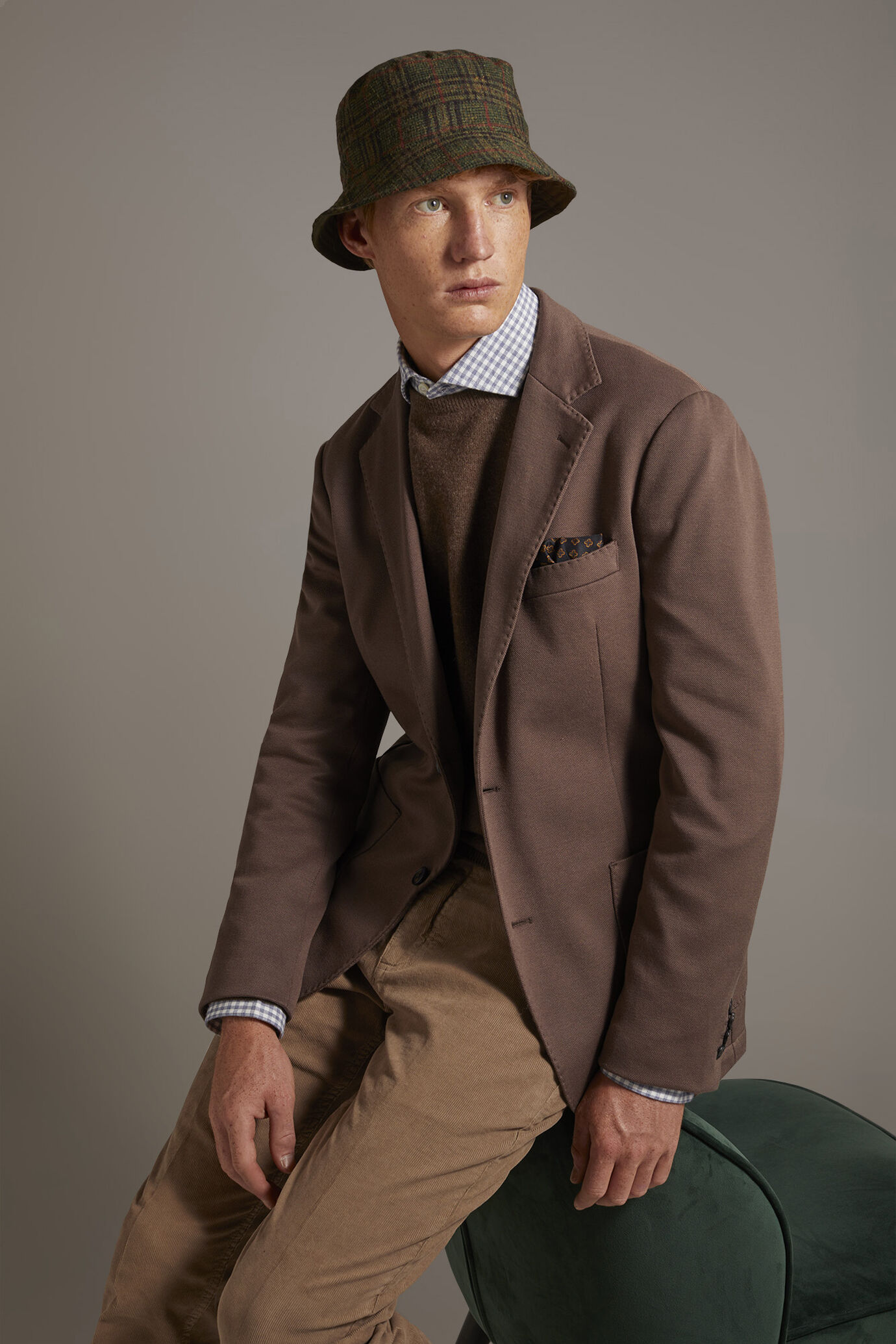 Single breasted jacket jersey cotton blend fabric