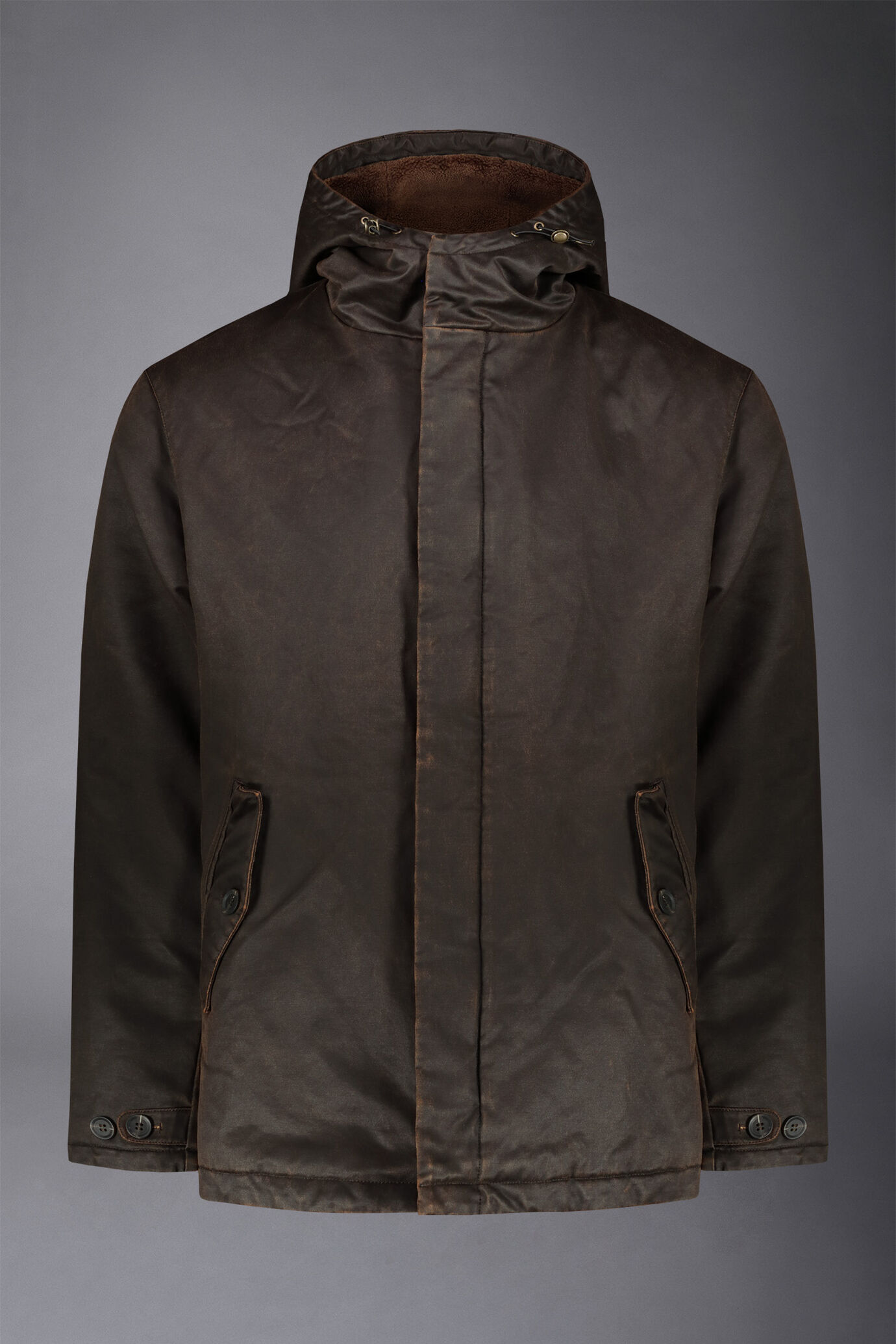 Men's wax-effect jacket in washed cotton with inner fur medium length comfort fit image number 4