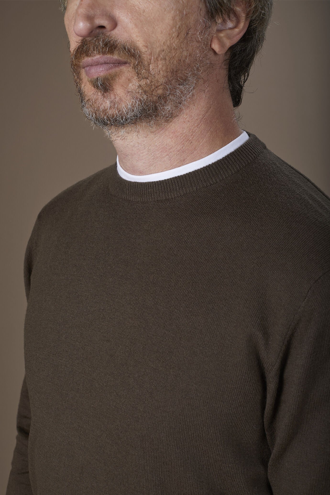 Pull homme à col rond en laine et coton coupe classique image number 2