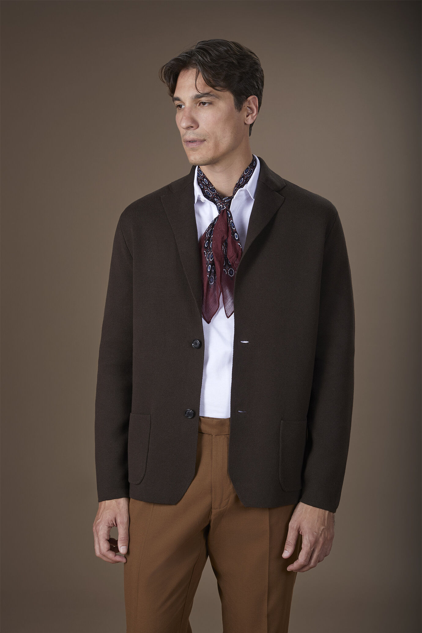 Cardigan uomo monopetto in maglia punto milano 100% cotone regular fit image number 0