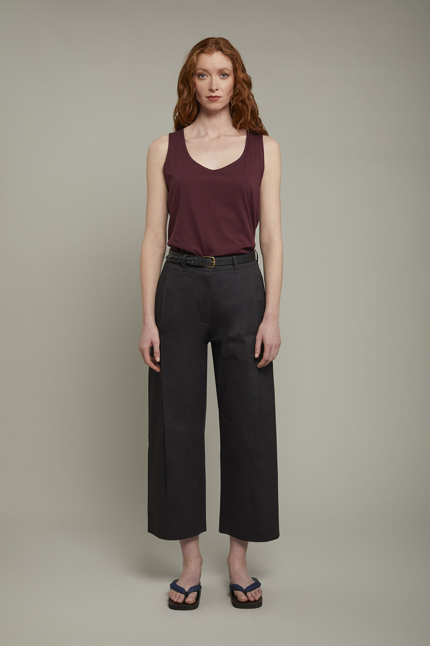 Pantalone donna 100% cotone tinta unita regular fit image number 2