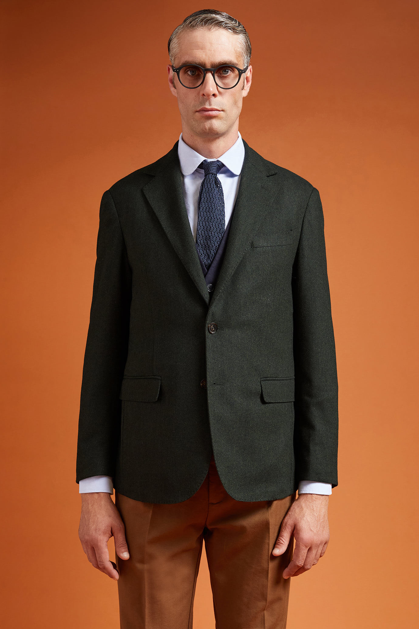 Veste homme classique à simple boutonnage, en polylaine avec motif à chevrons, coupe classique image number 0