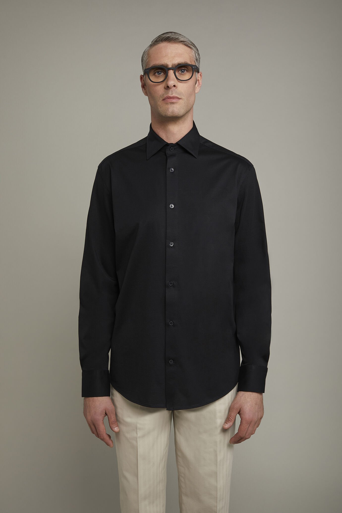 Polo camicia uomo a manica lunga con collo classico 100% cotone piquet regular fit image number 2