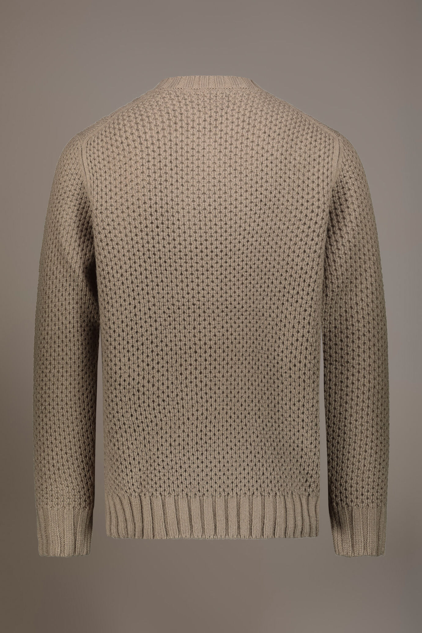 Wool blend round neck sweater with honeycomb heavy knitting image number 5