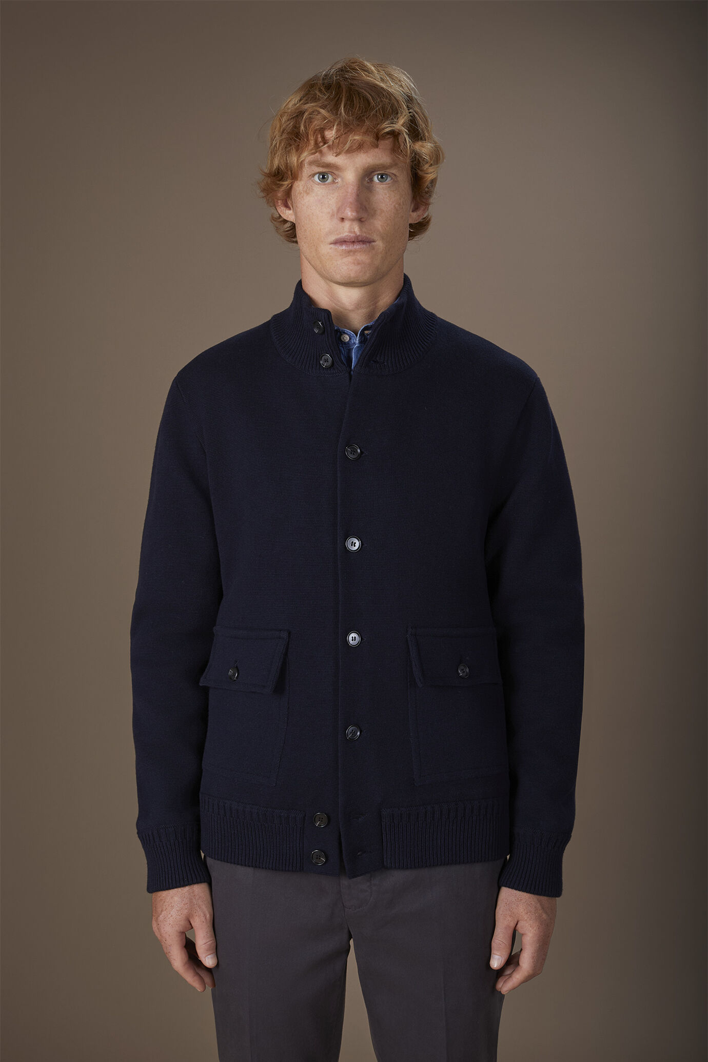 Giacca uomo in maglia punto milano in 100% cotone regular fit