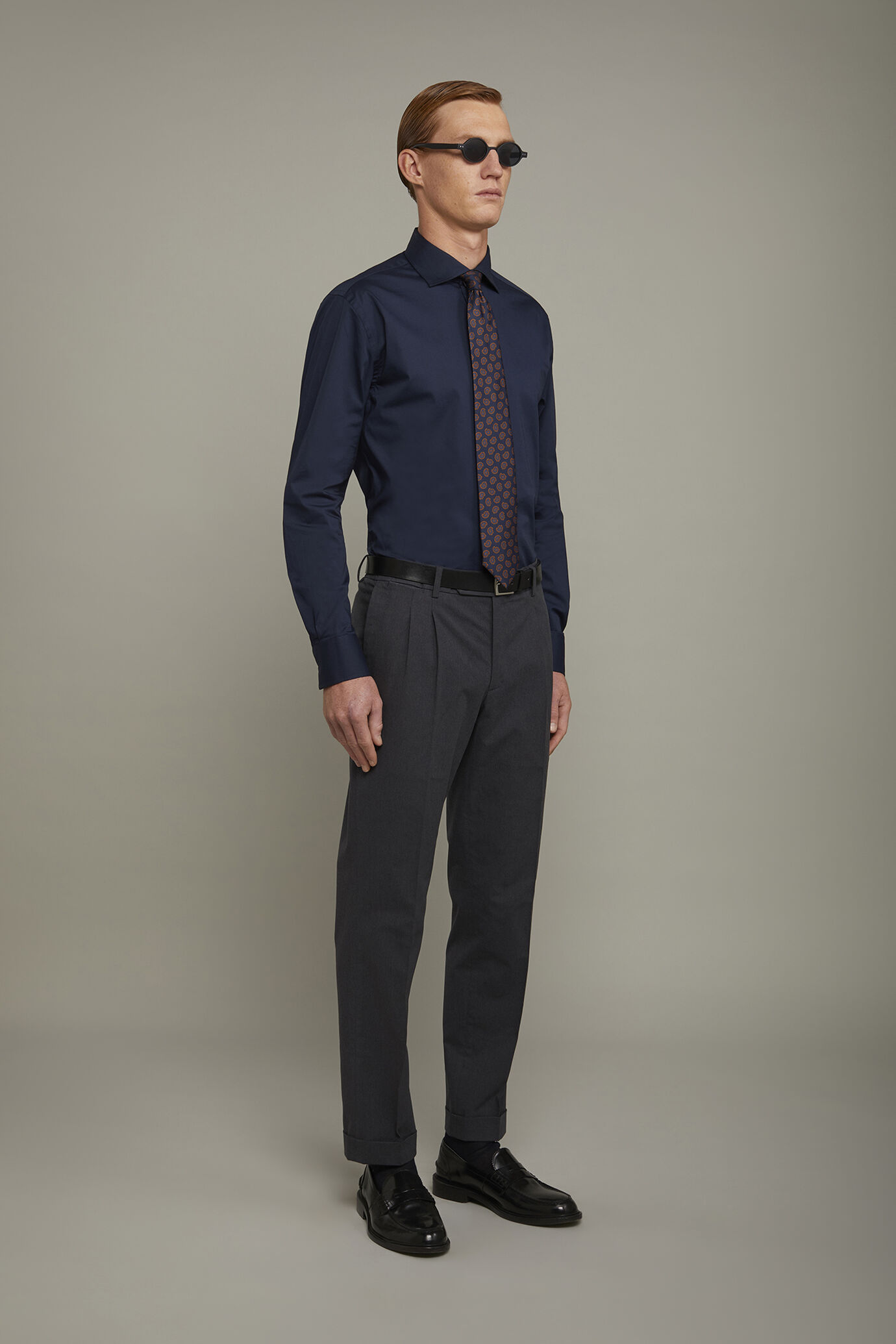 Men's French collar classic shirt stretch slub fabric image number 1
