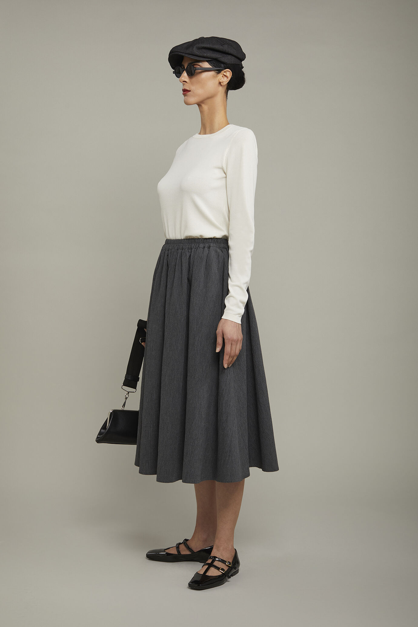 Women's solid color embossed cotton skirt regular fit image number 1