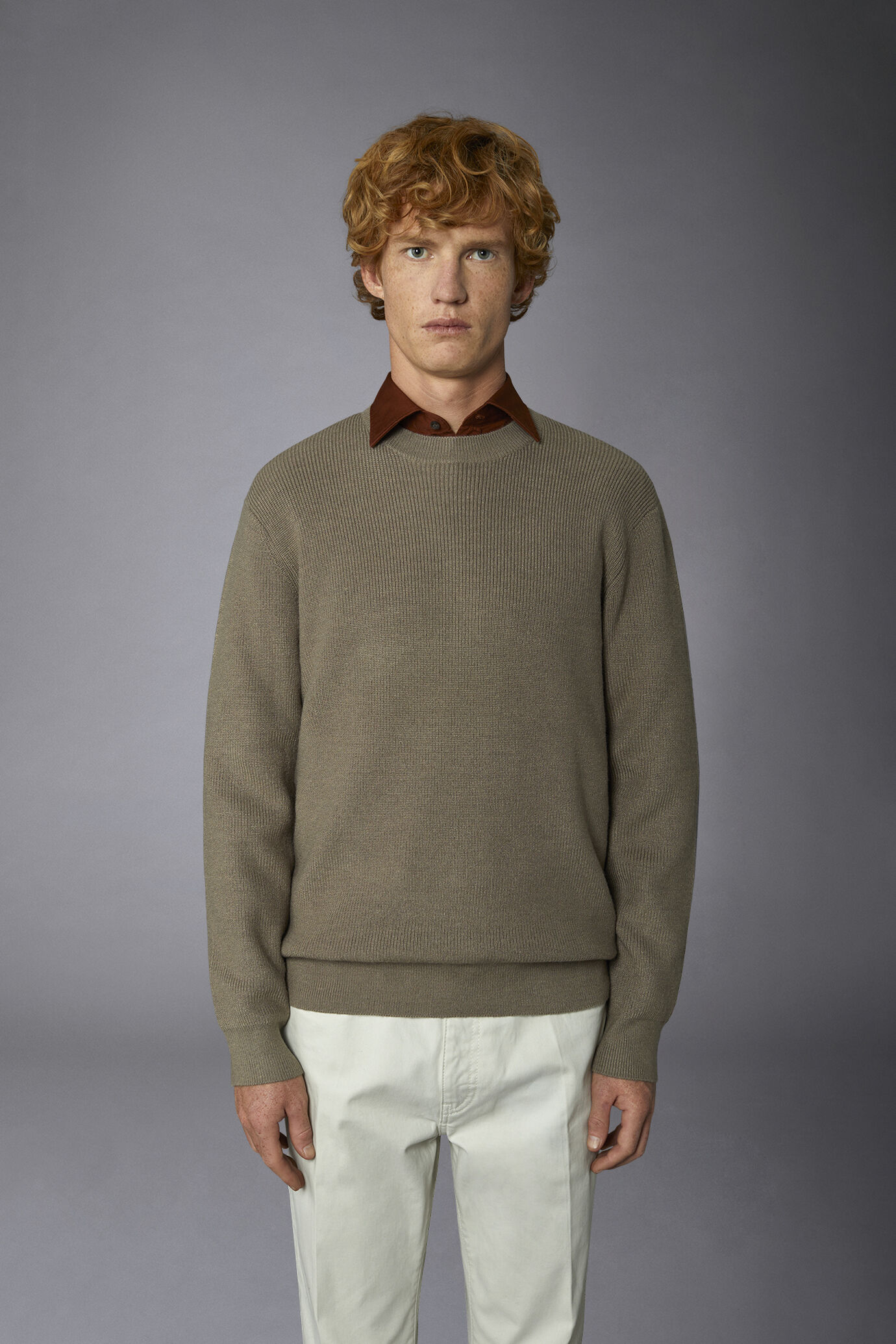 Men's roundneck sweater with English rib knitting regular fit image number 3