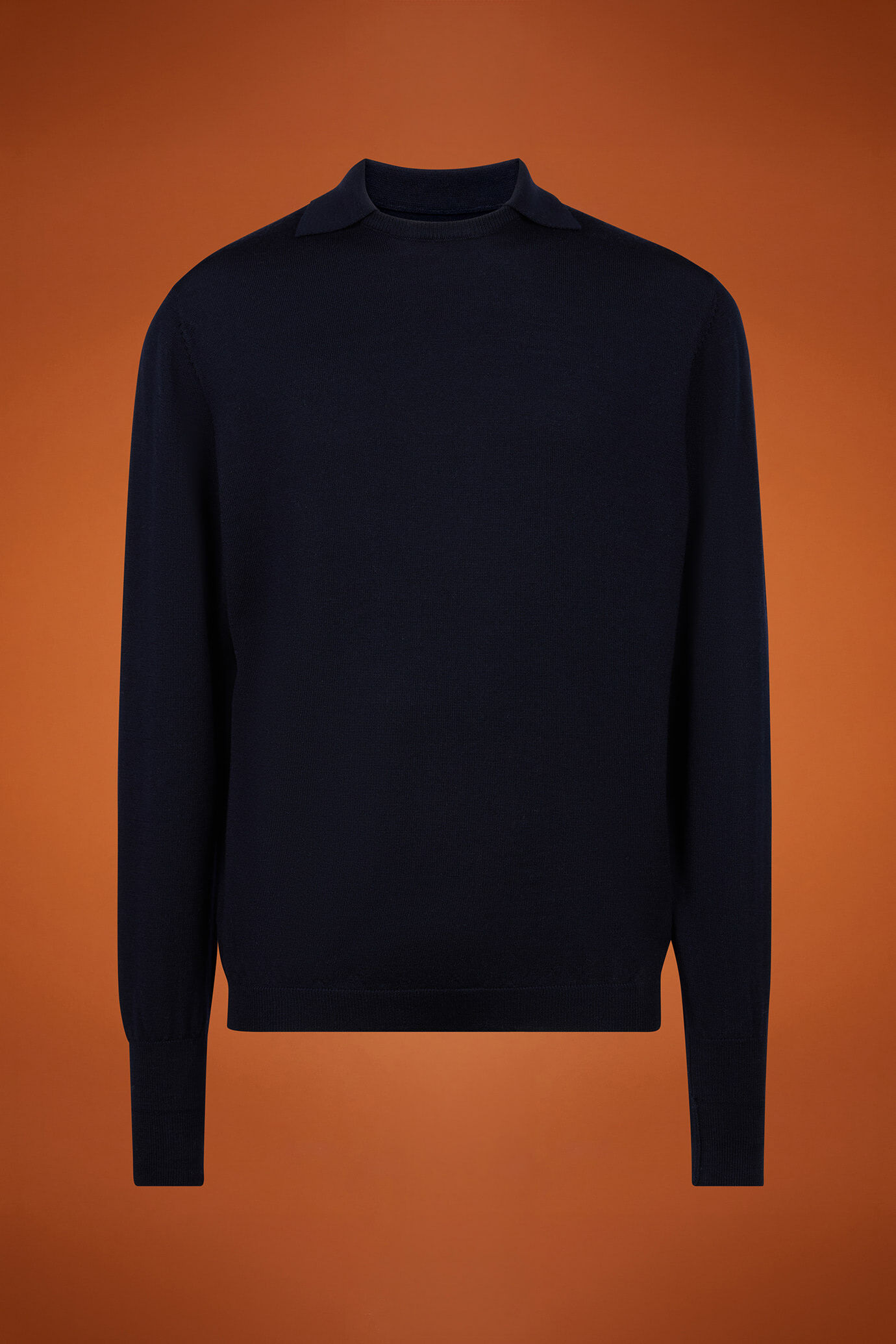 Pull homme à col rond polo, 100% laine mérinos extrafine, coupe classique image number 4