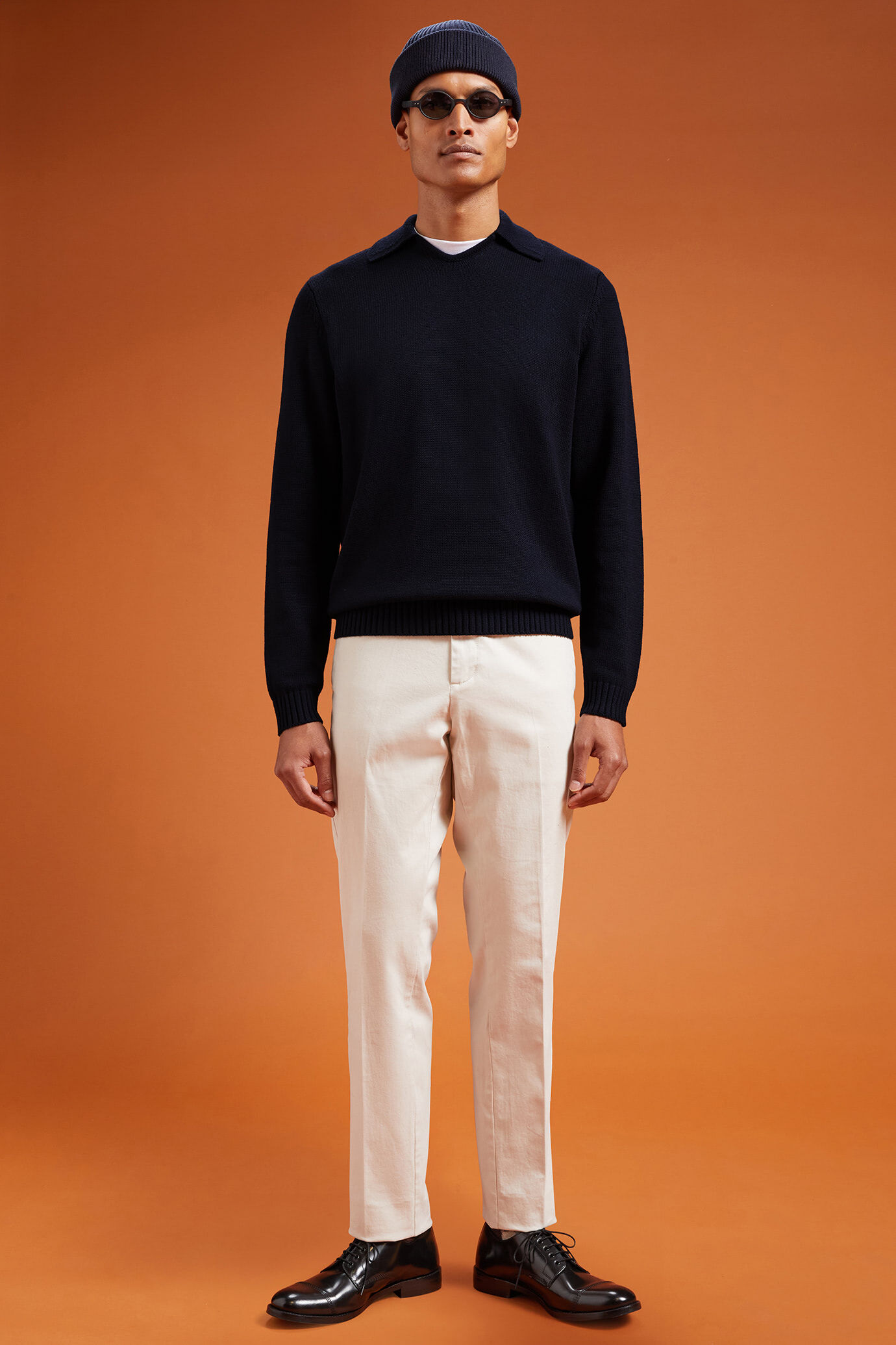 Men's regular fit ribbed knit jumper with a Derby collar image number 1