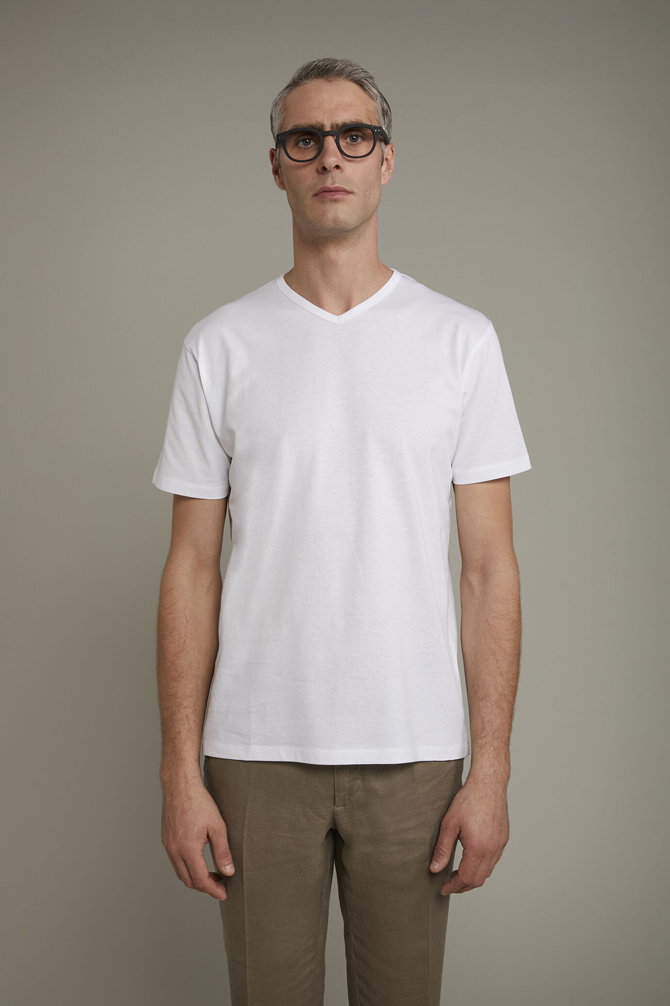 Herren-T-Shirt mit V-Ausschnitt aus 100 % Baumwolljersey in normaler Passform image number 2
