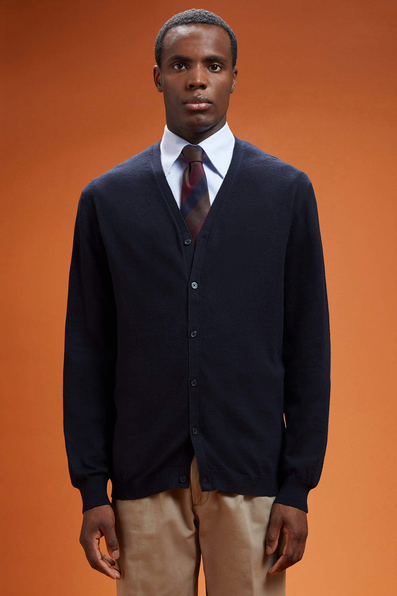 Herren-Strickjacke mit V-Ausschnitt aus Wolle und Baumwolle in normaler Passform image number 0