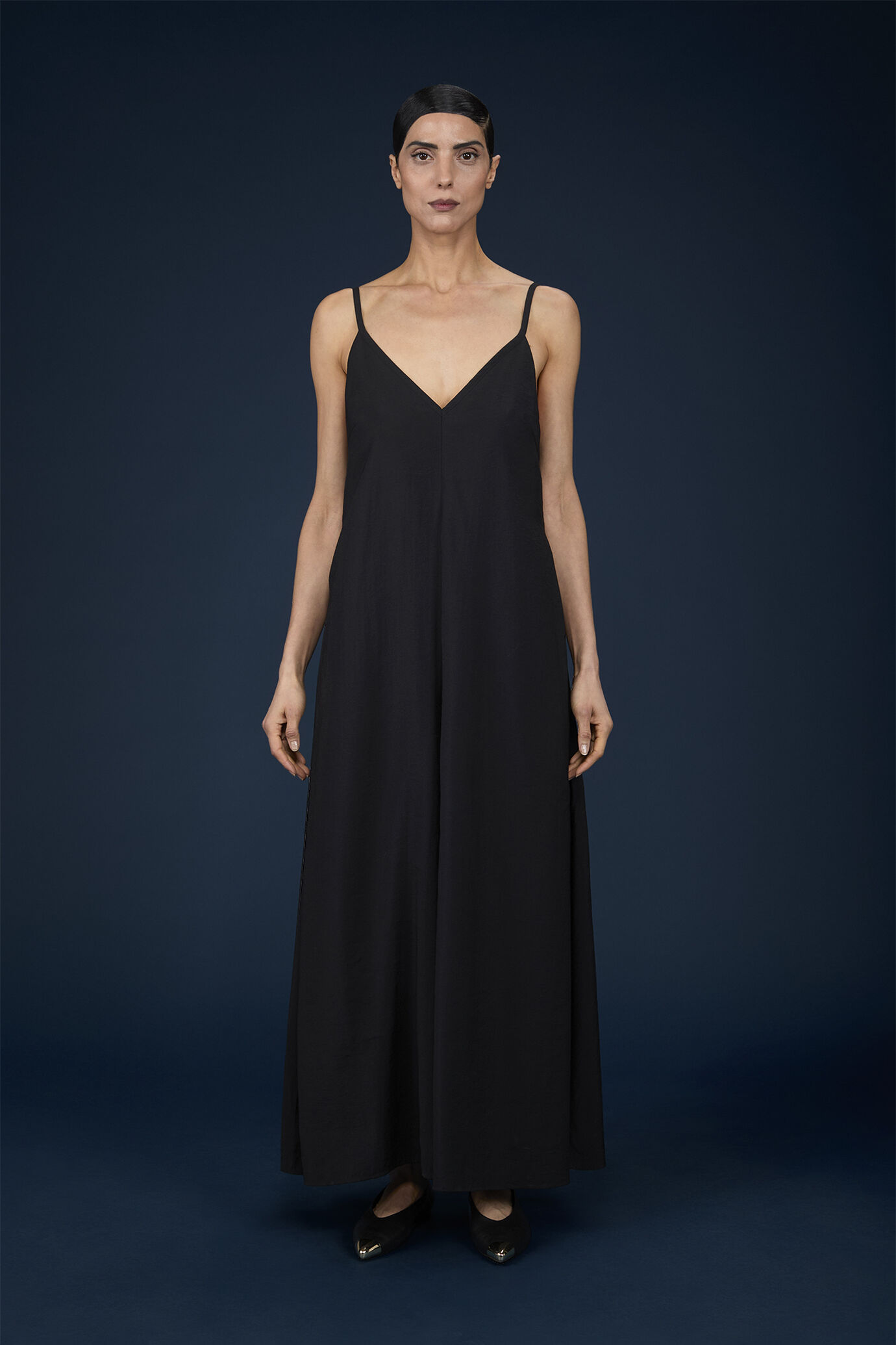 Women's flared jumpsuit with thin straps image number 0